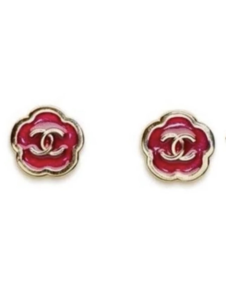 Chanel Rose Enamel Earrings – Chanel Rose Enamel CC Earrings – Gold