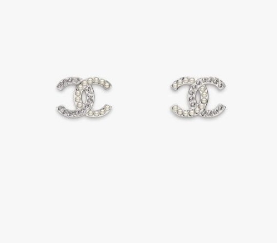 Chanel Silver CC Pearl Crystal Stud Earrings – Designer