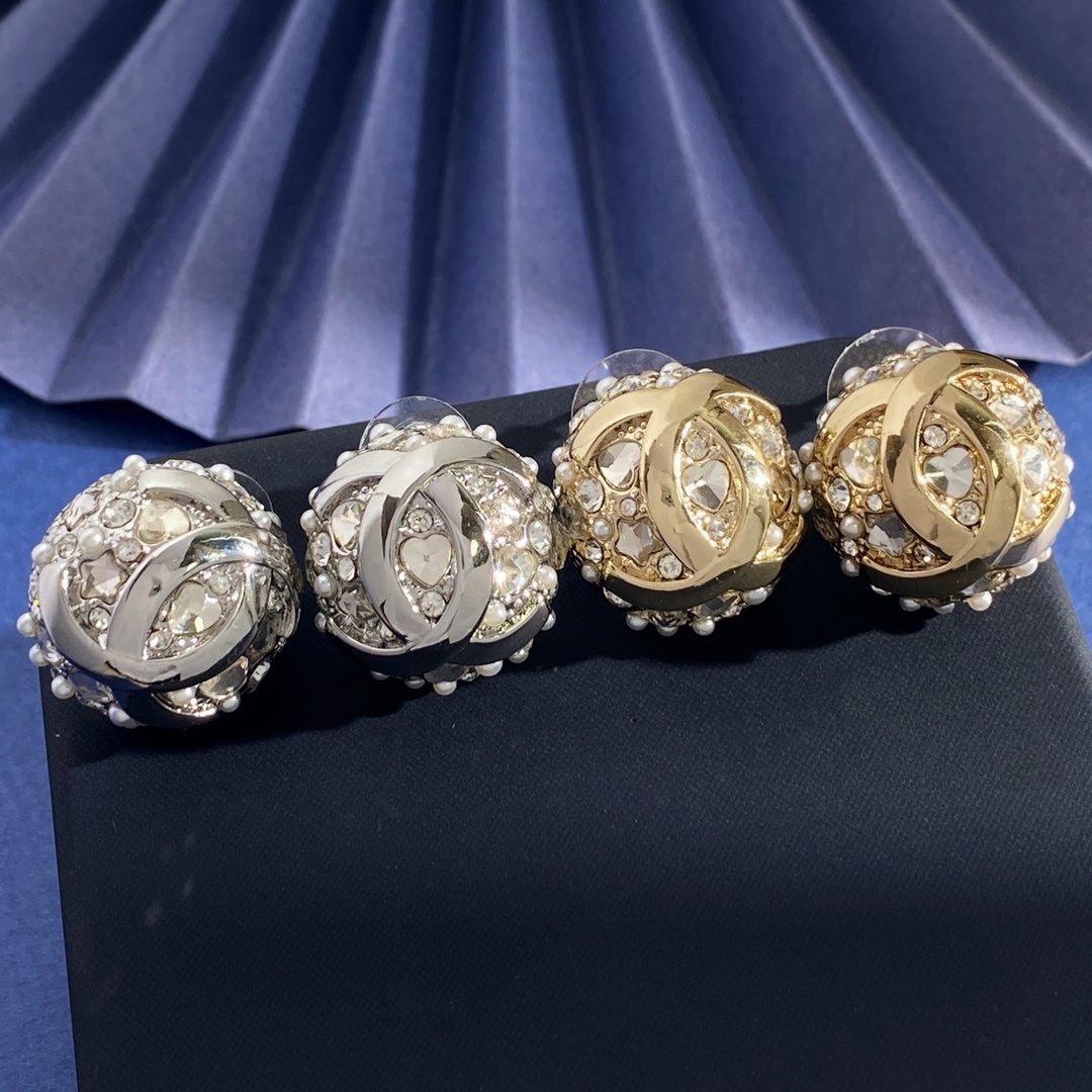 Chanel Crystal Orb Earrings – Gold & Silver Designer