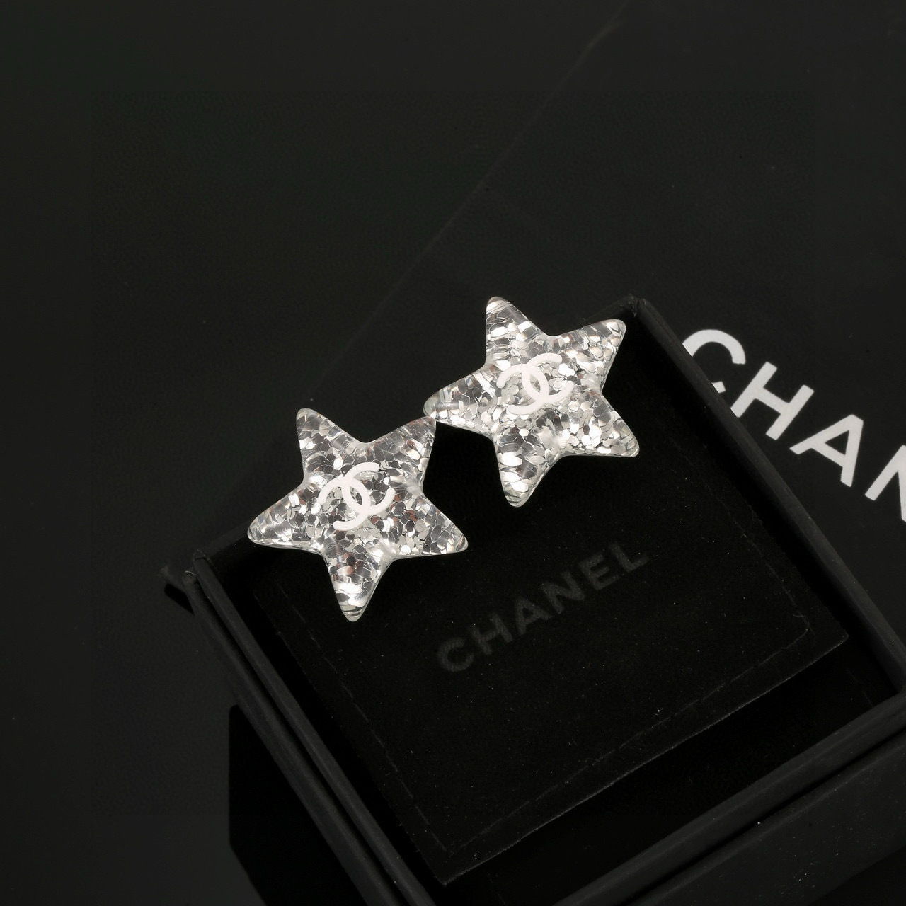 Chanel Silver Glitter Star Earrings – Designer Jewelry