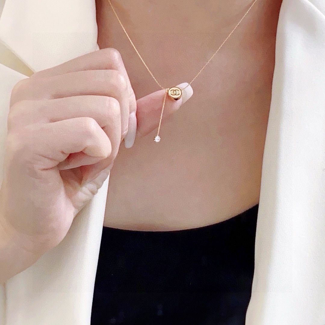 Chanel Gold CC Diamond Necklace – Chanel Gold CC Diamond Drop Necklace