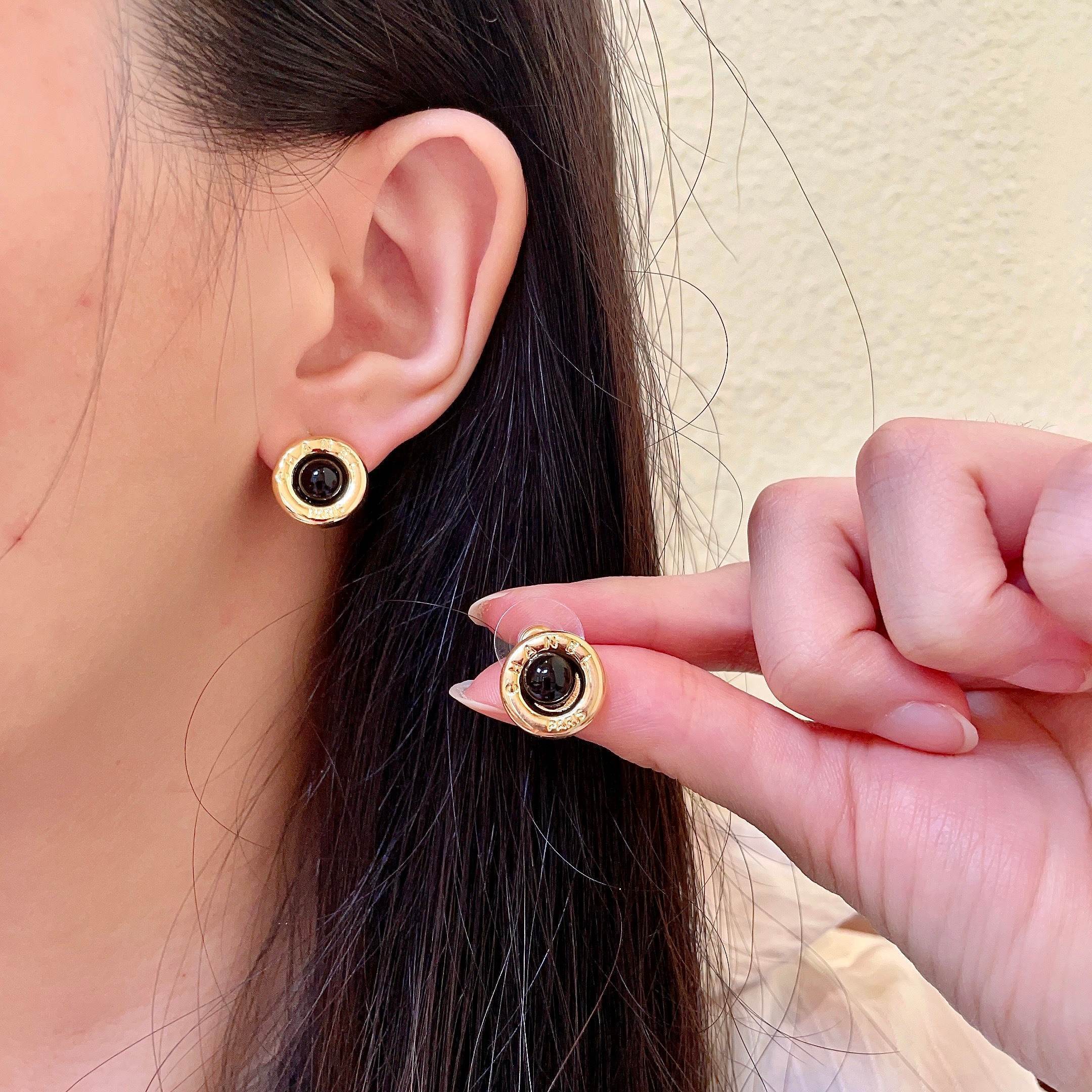 Bvlgari Gold Black Onyx Stud Earrings – Designer