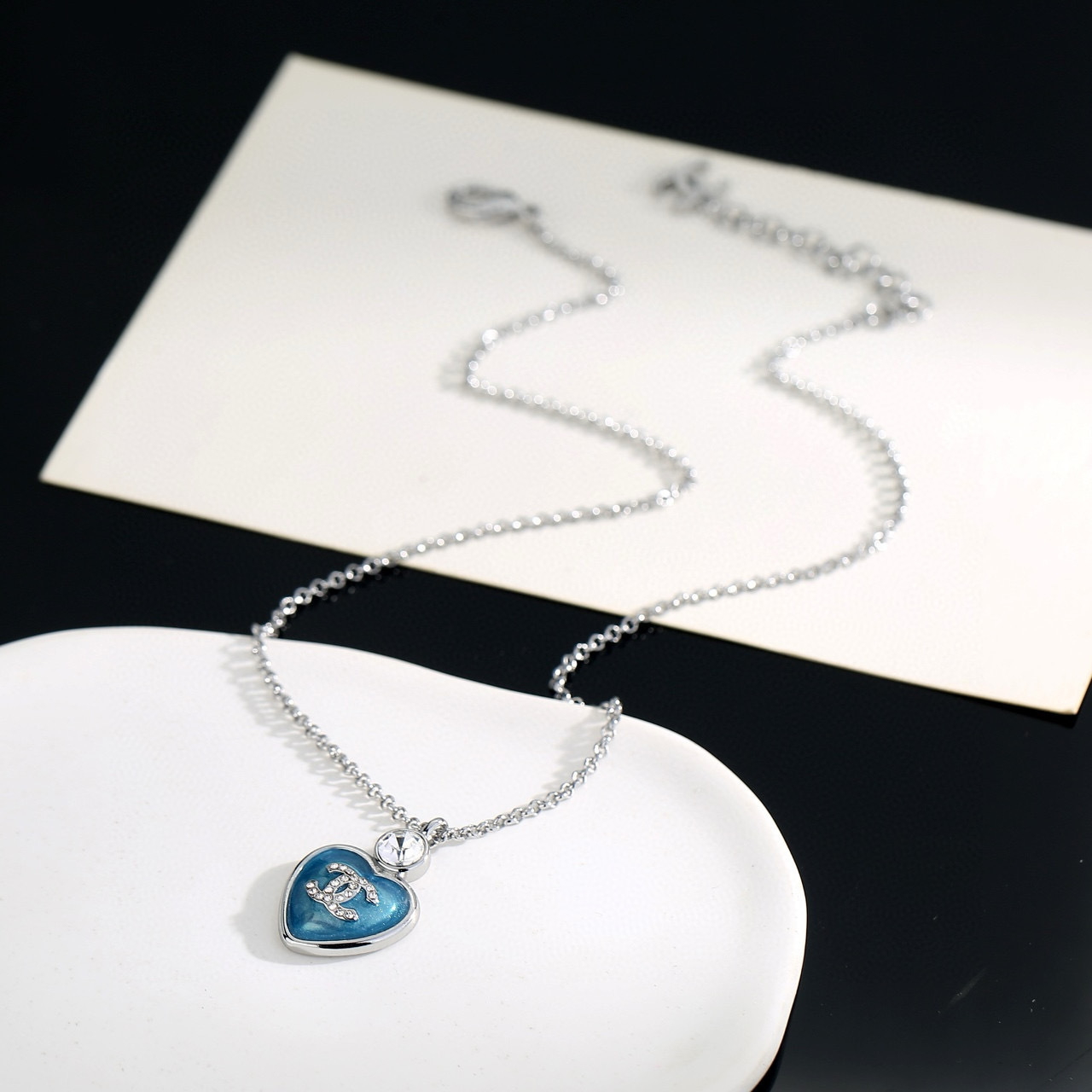Chanel Silver Blue Heart Necklace – Chanel Silver Blue Heart Charm