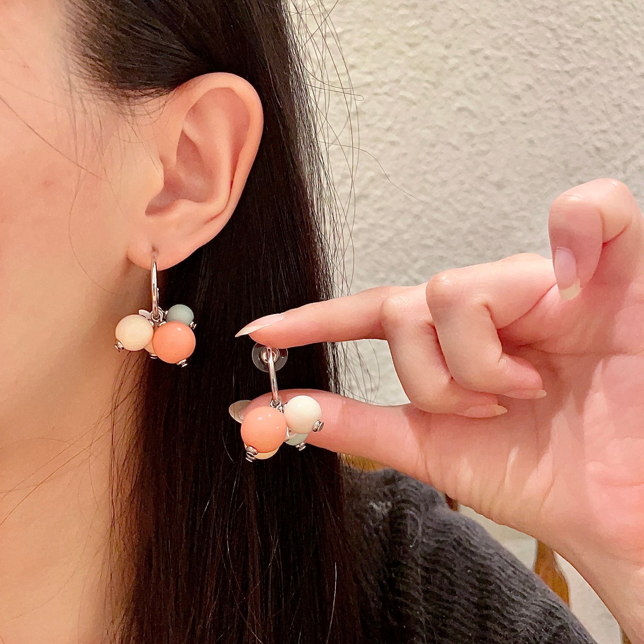 Chanel Pastel Bead Drop Earrings – Silver Hardware