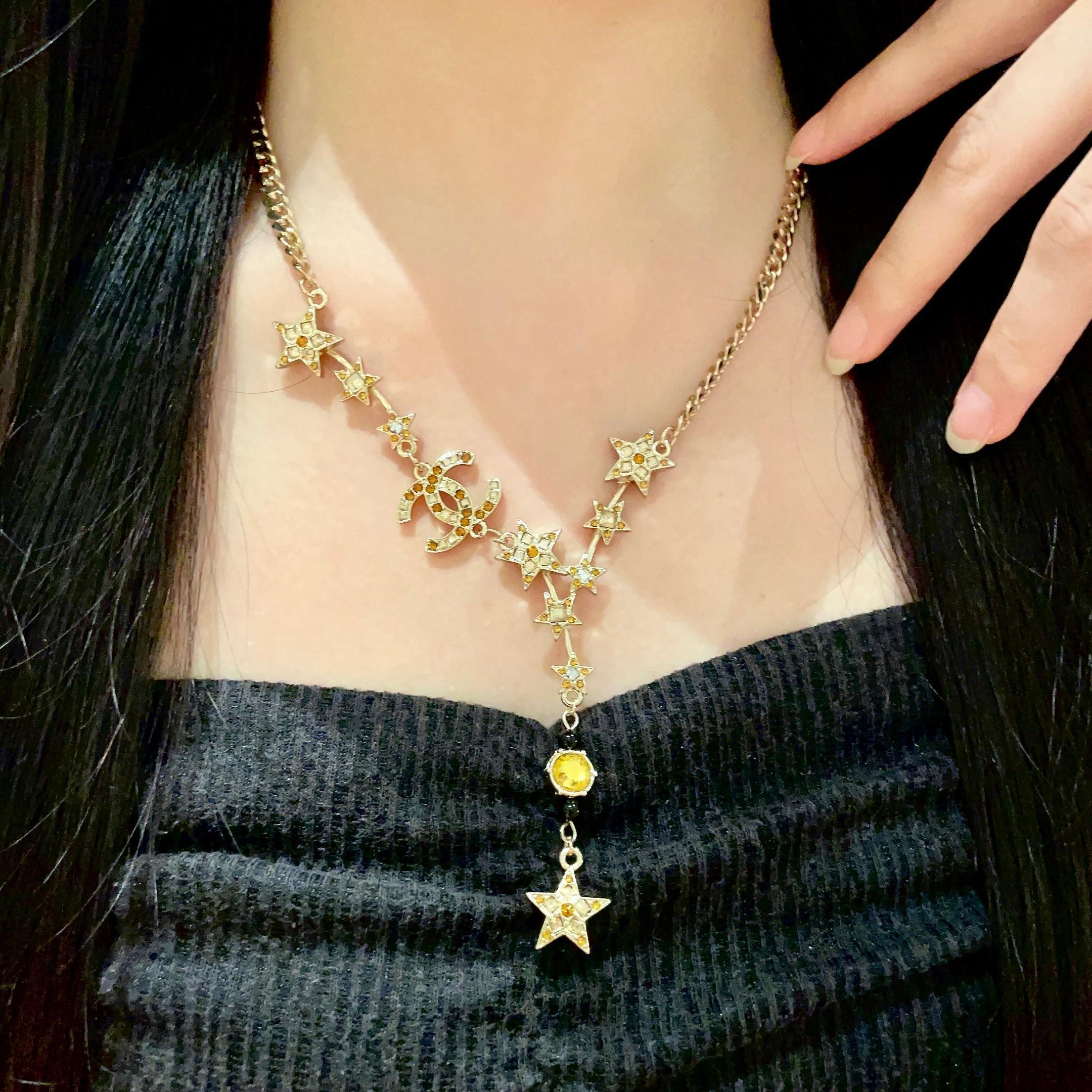 Chanel Gold Star Y-Necklace – Crystal Embellished