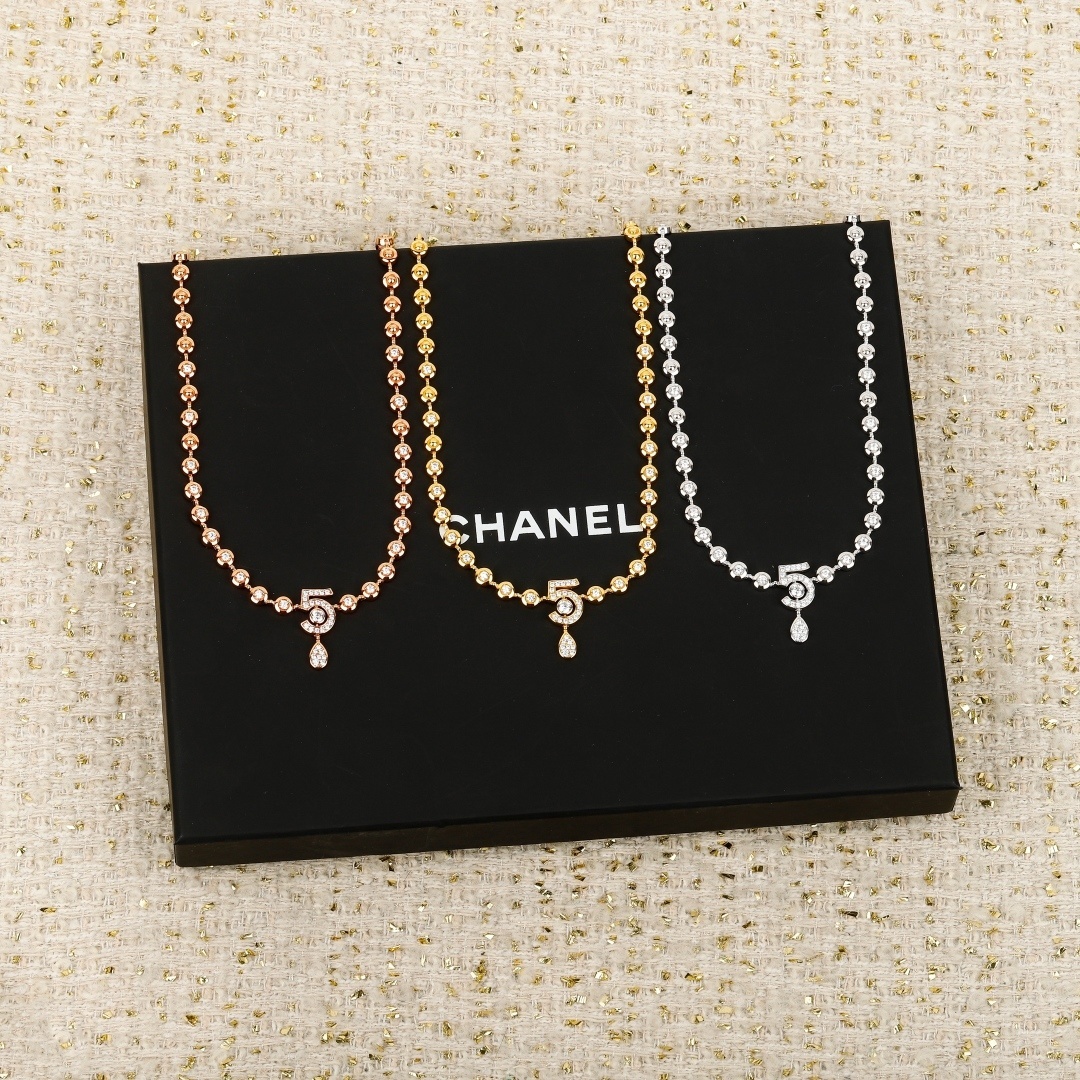 Chanel No. 5 Rose Gold Necklace – Chanel No. 5 Crystal Beaded Necklace