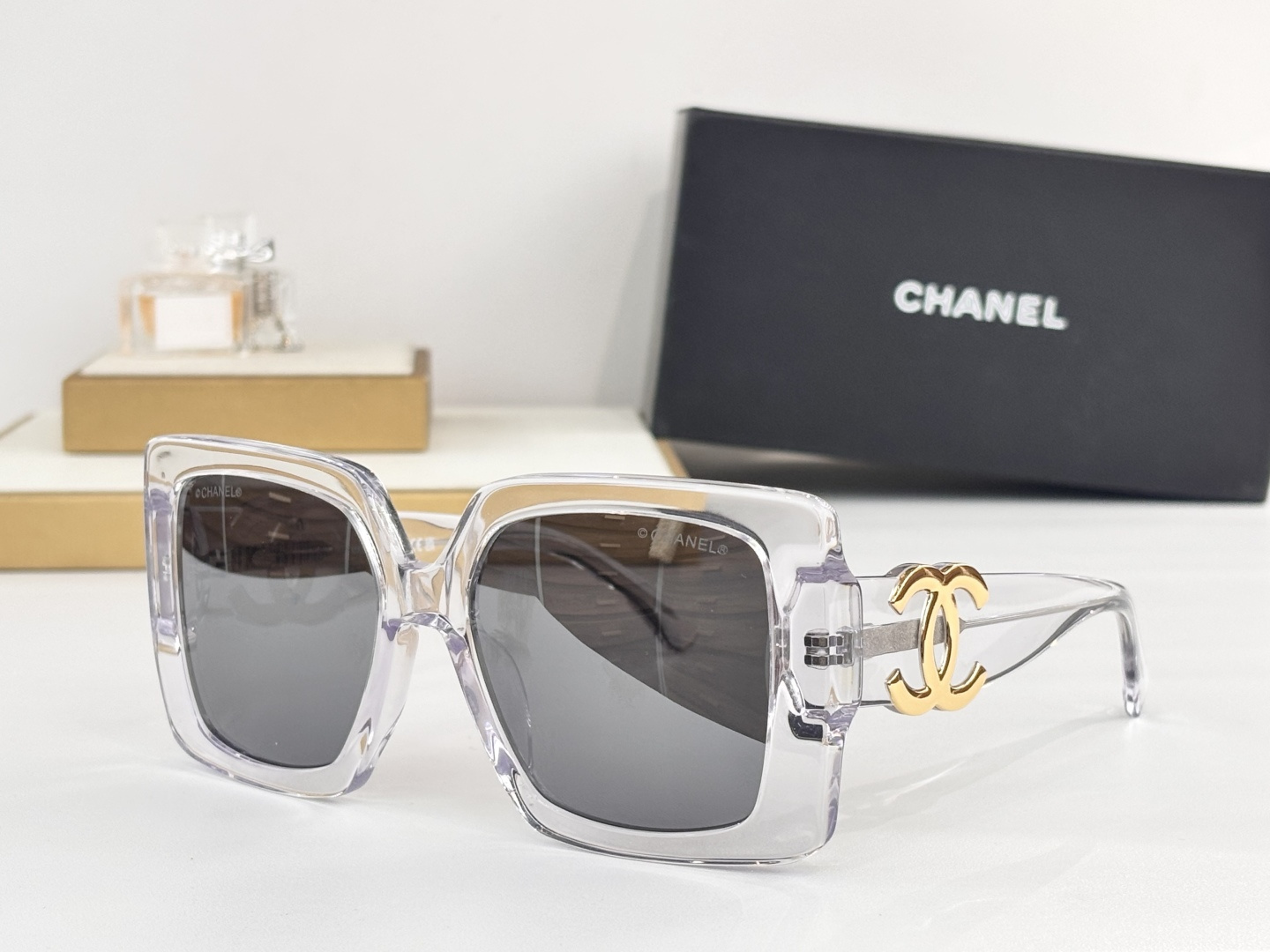 Chanel Luxury Oversized Square Sunglasses with Iconic CC Logo