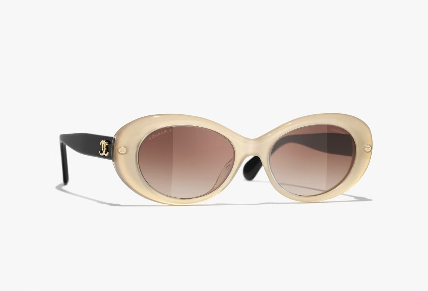 brown Chanel Cream Oval Sunglasses – Chanel Cream Oval Sunglasses