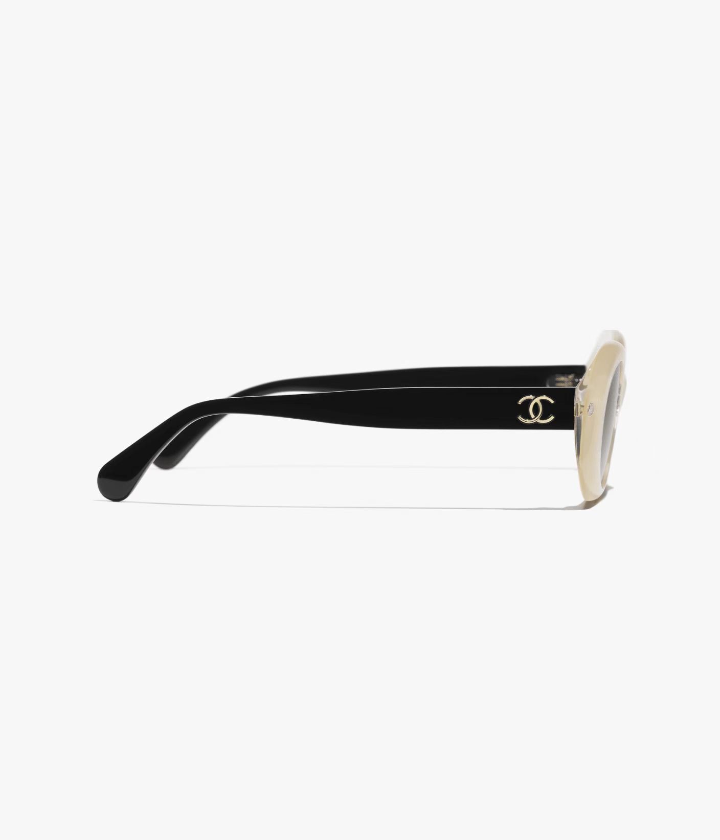 Chanel Oval Sunglasses Translucent Beige & Black with CC Logo