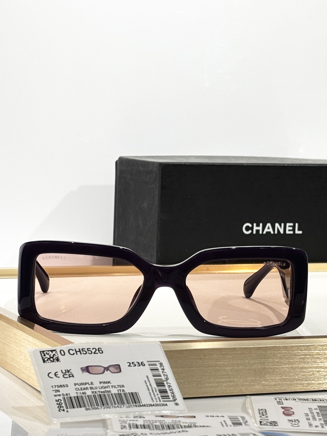 Chanel CH5526 Purple Rectangle Sunglasses with Pink Lenses