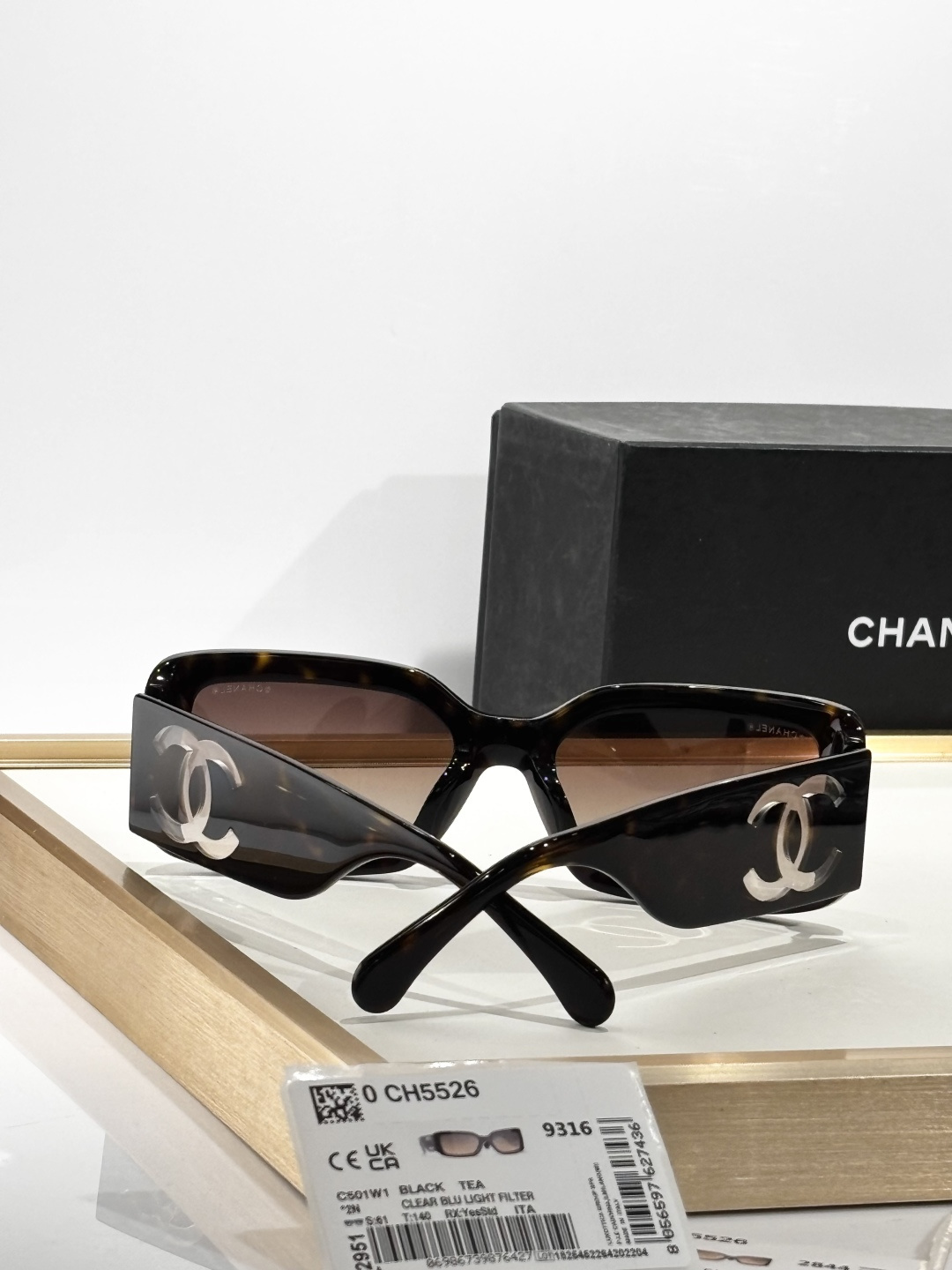 Chanel CH5526 Havana Rectangular Sunglasses with Blue Light Filter