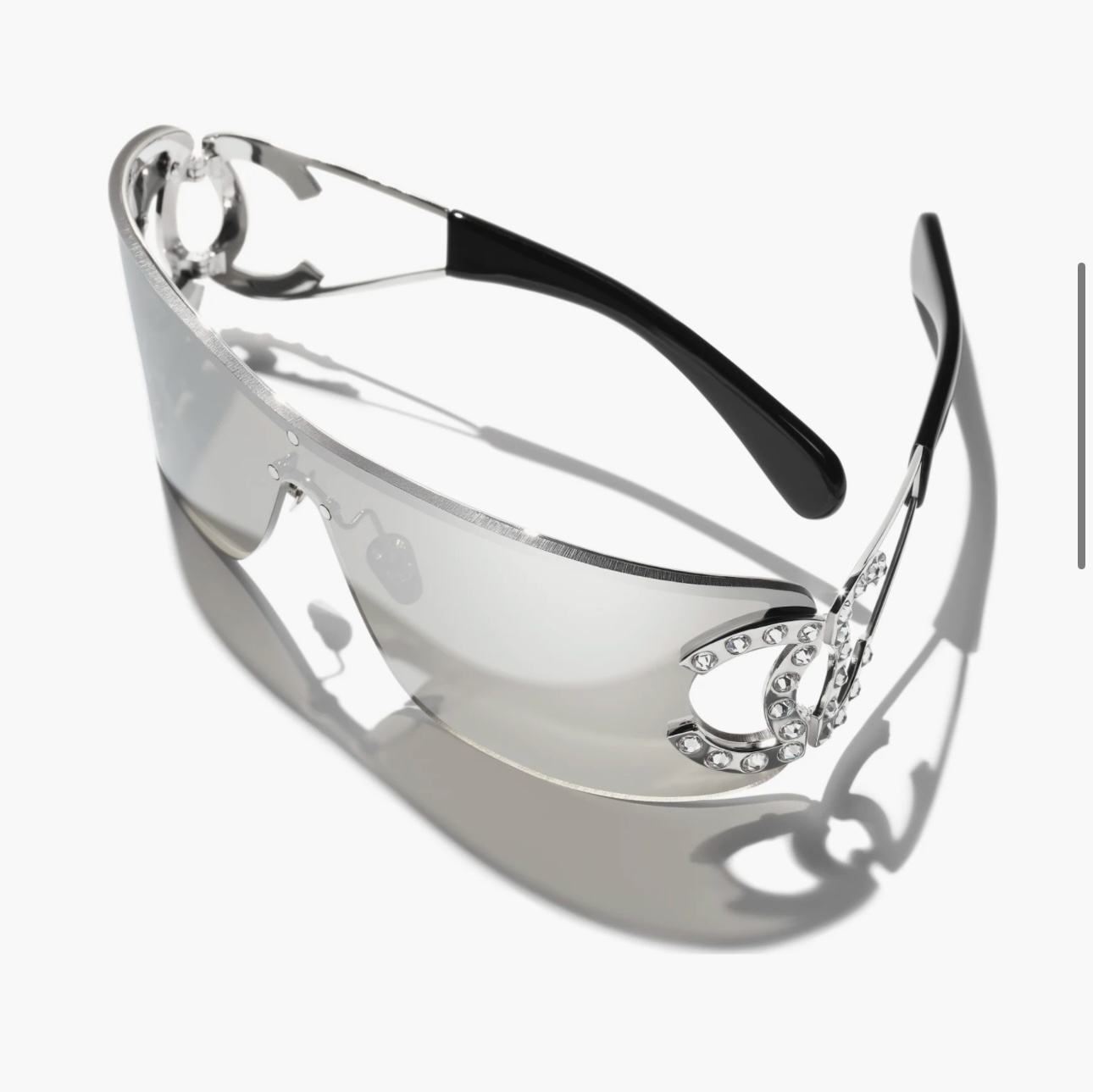 Chanel Exclusive Shield Sunglasses – Silver Metal & Strass Mirror