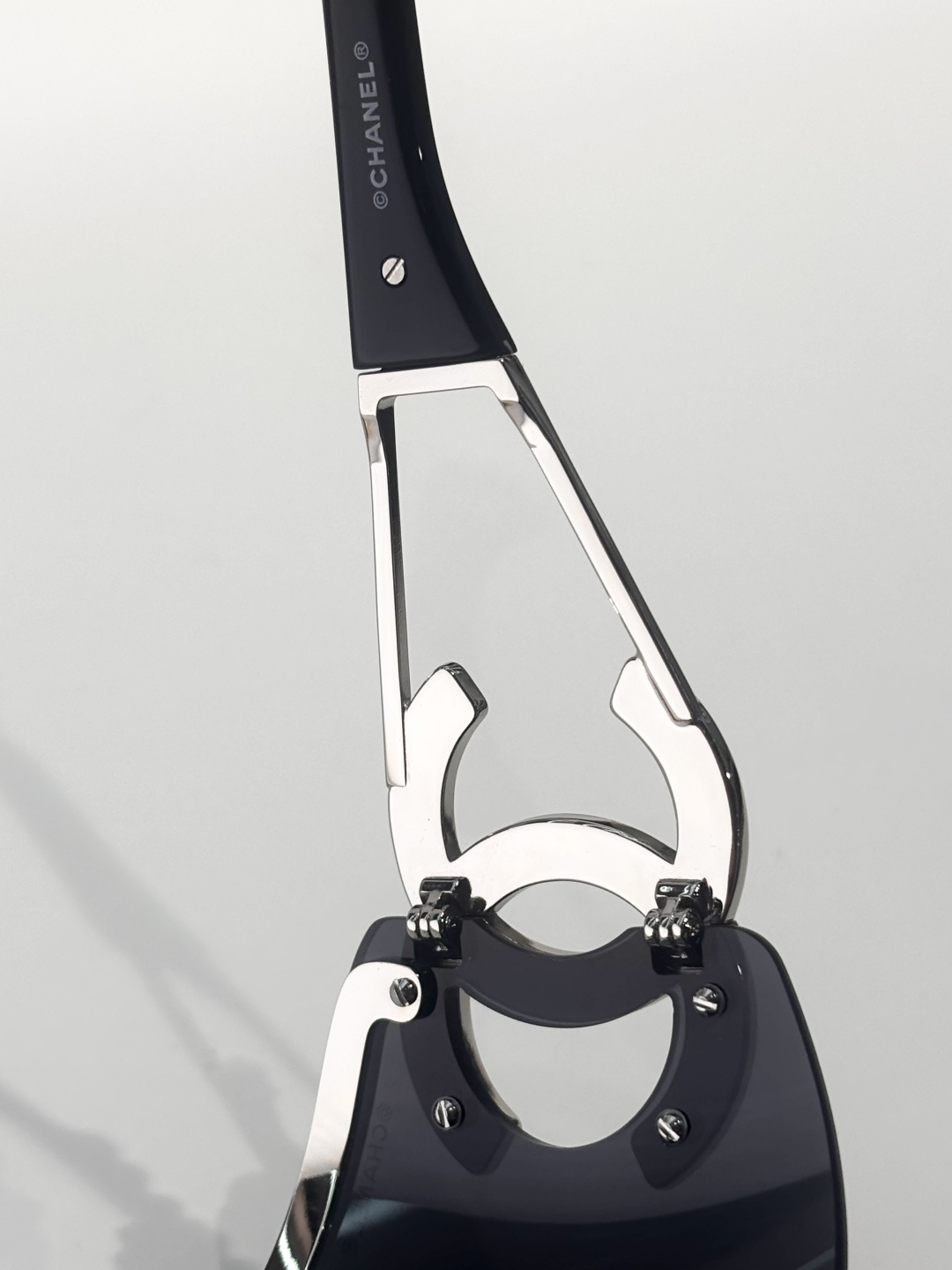 Chanel Shield Sunglasses with Crystal CC Logo Rimless Design