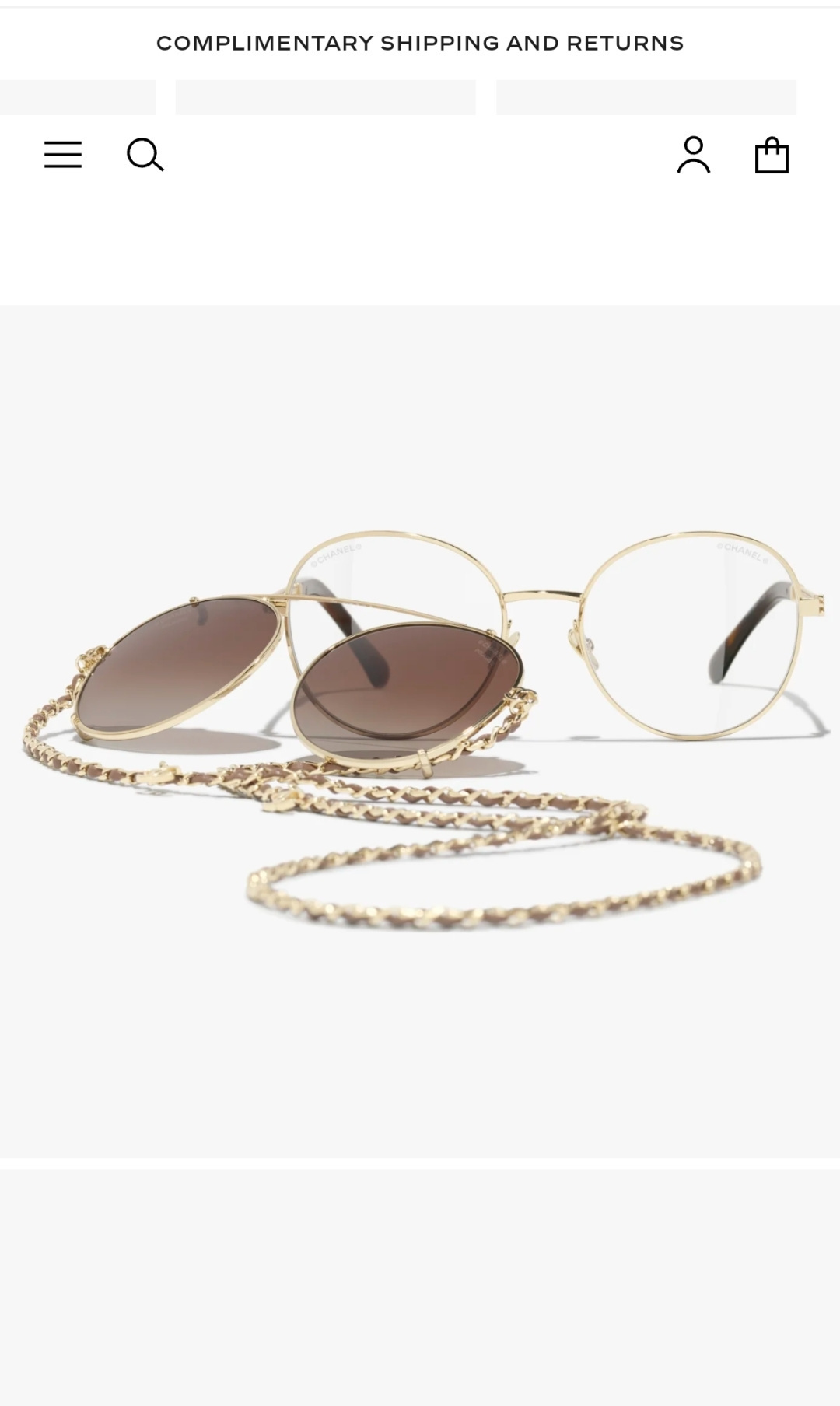 Chanel Pilot Sunglasses – Light Gold Metal & Calfskin with Chain