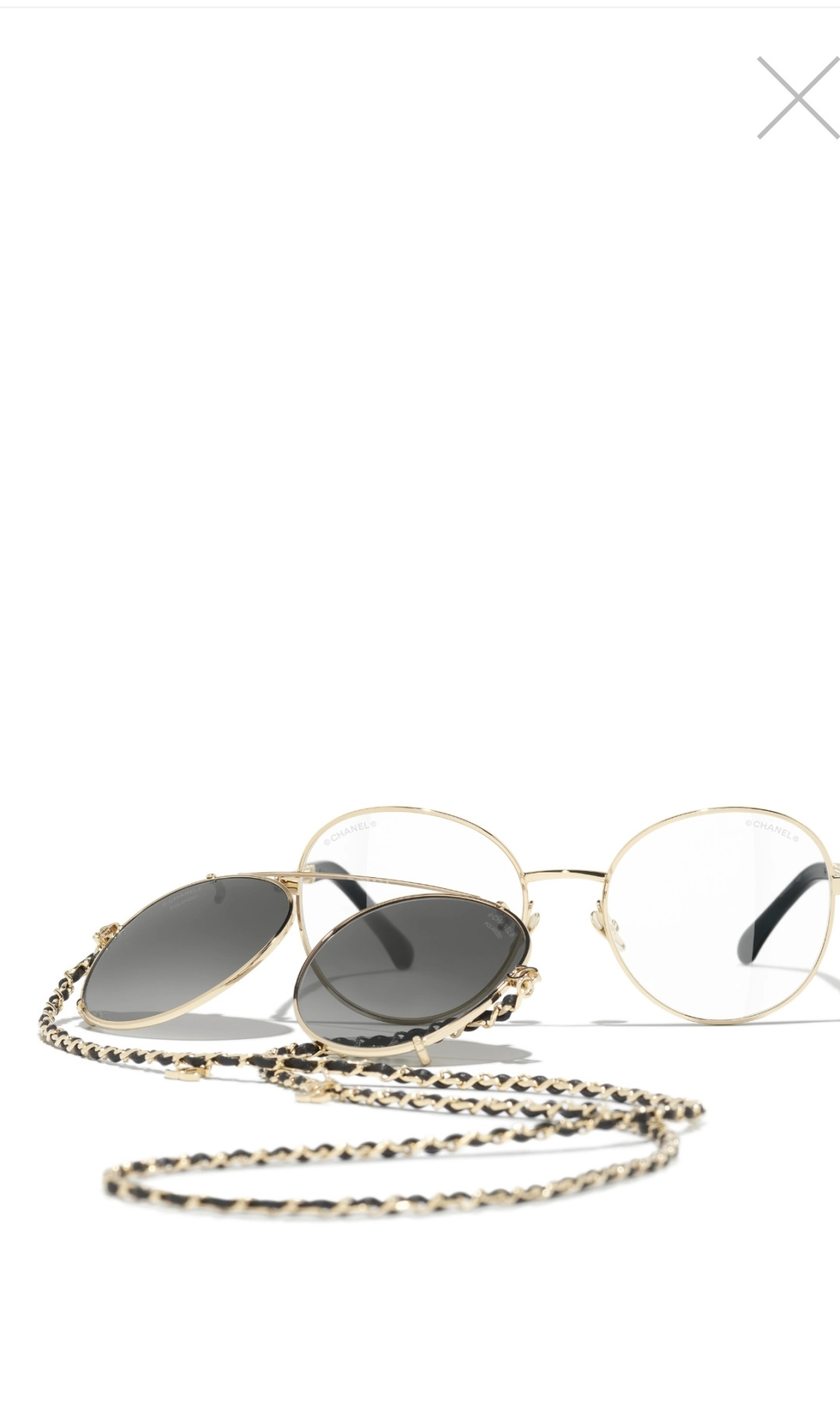 Chanel Round Optical Glasses with Clip-on Sunglasses & Chain