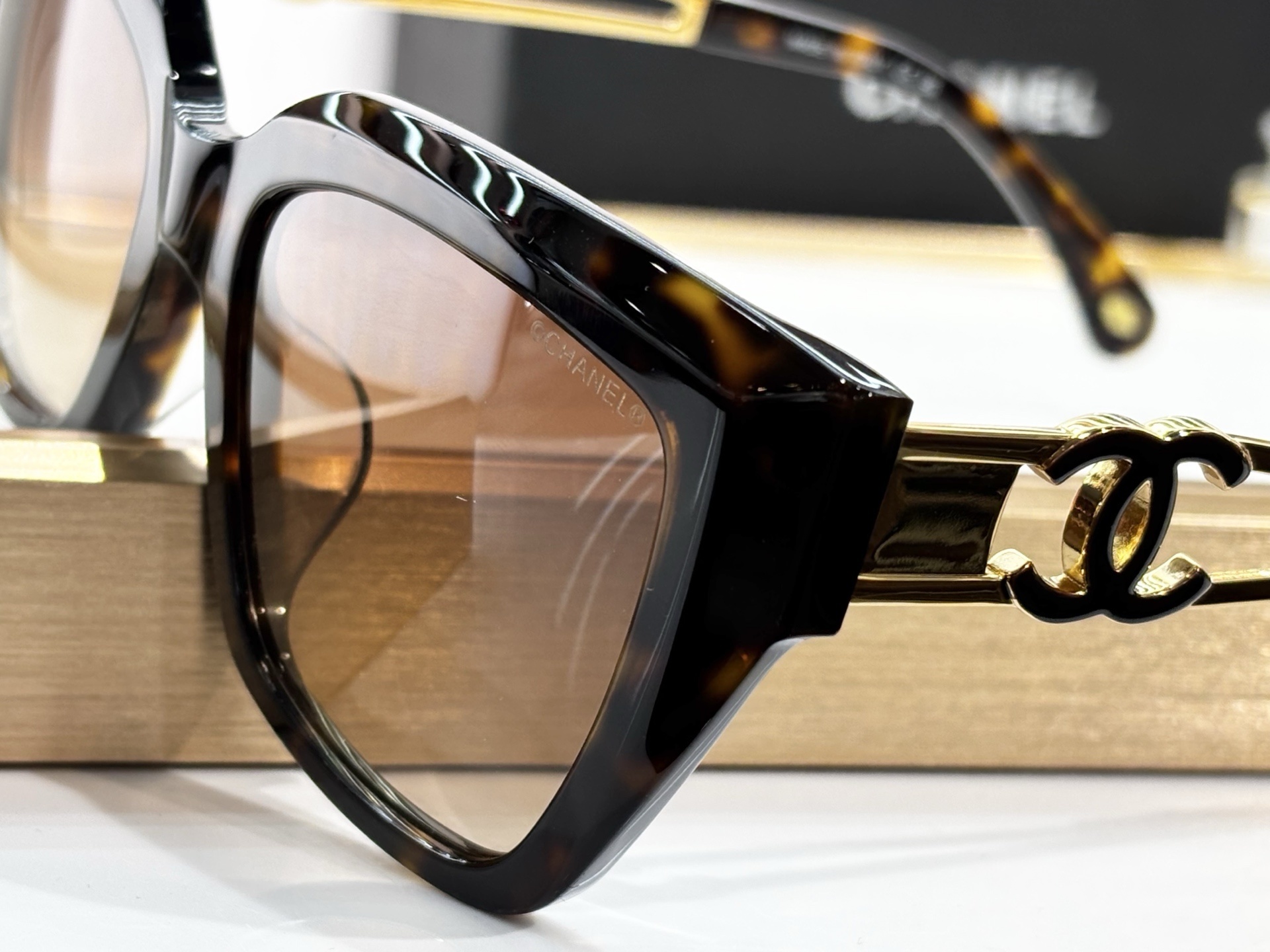 Chanel Luxury Square Sunglasses for Women with Gold CC Logo Temples