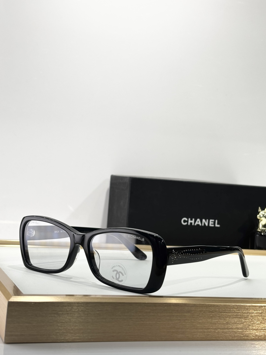 Chanel Black Square Eyeglasses – Crystal Accents