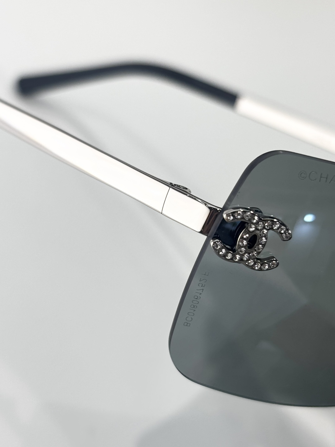 Chanel Rimless Square Sunglasses with Crystal CC Logo – Silver