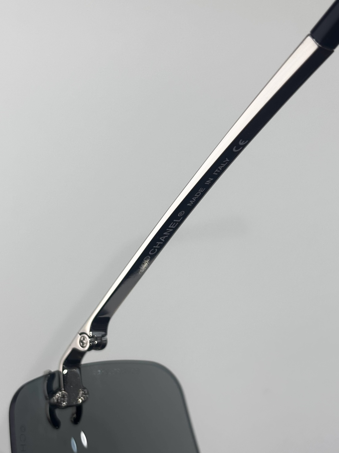 Chanel Rimless Square Sunglasses with Crystal CC Logo – Silver