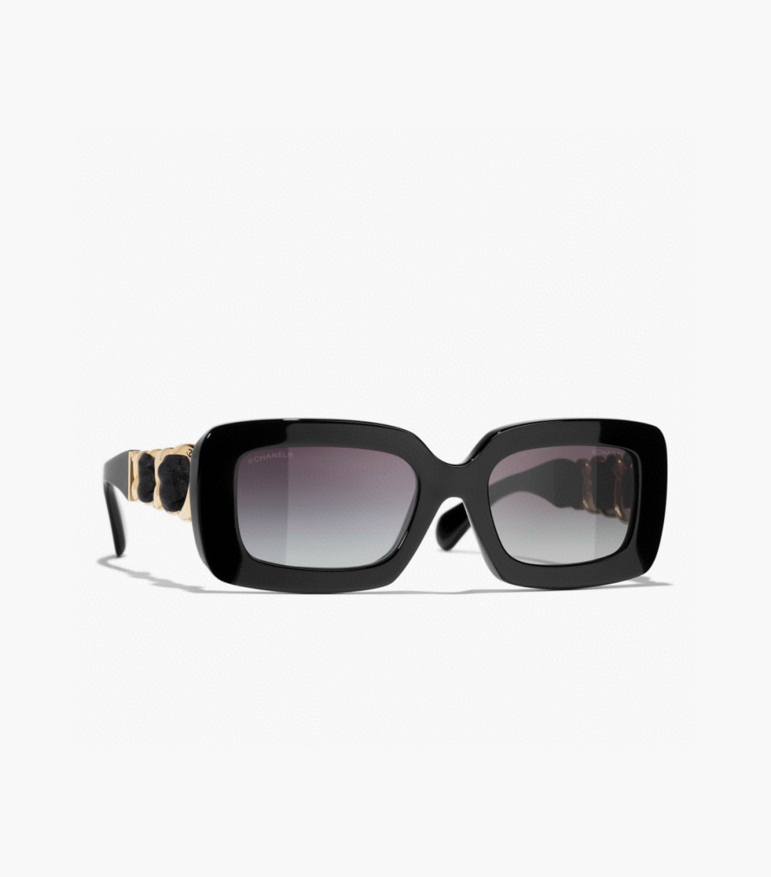 gold camellia Chanel Black Rectangular Sunglasses – Chanel Black