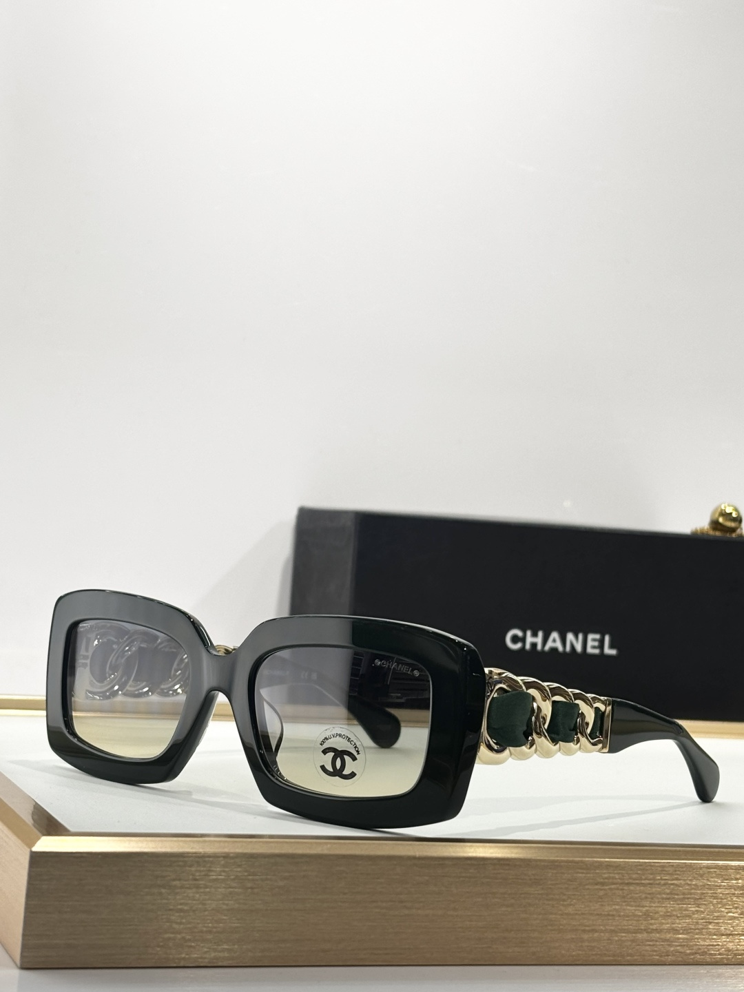Chanel Oversized Square Sunglasses with Elegant Gold Chain Detail