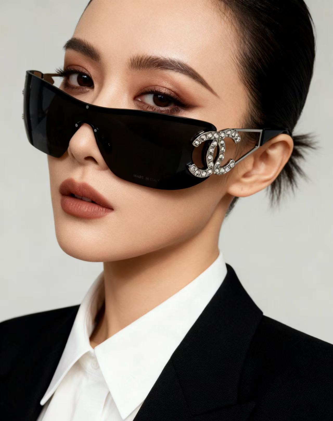 Chanel Crystal CC Sunglasses – Chanel Shield Sunglasses – Crystal CC