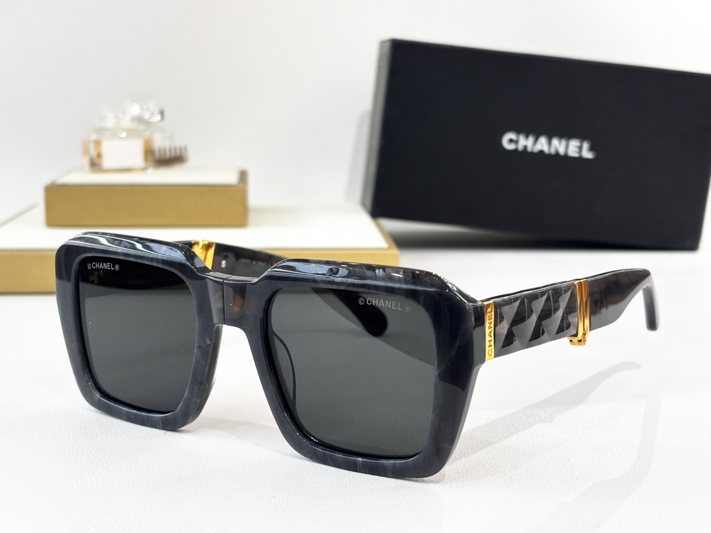 Chanel Sculpted Temple Sunglasses – Gray Marble Frame