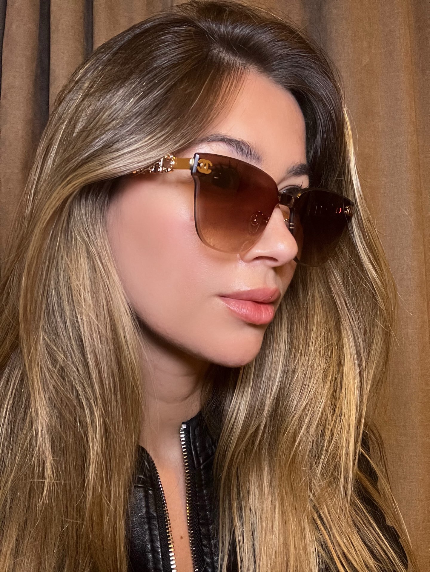 Chanel Oversized Butterfly Sunglasses Brown Gradient Gold Chain