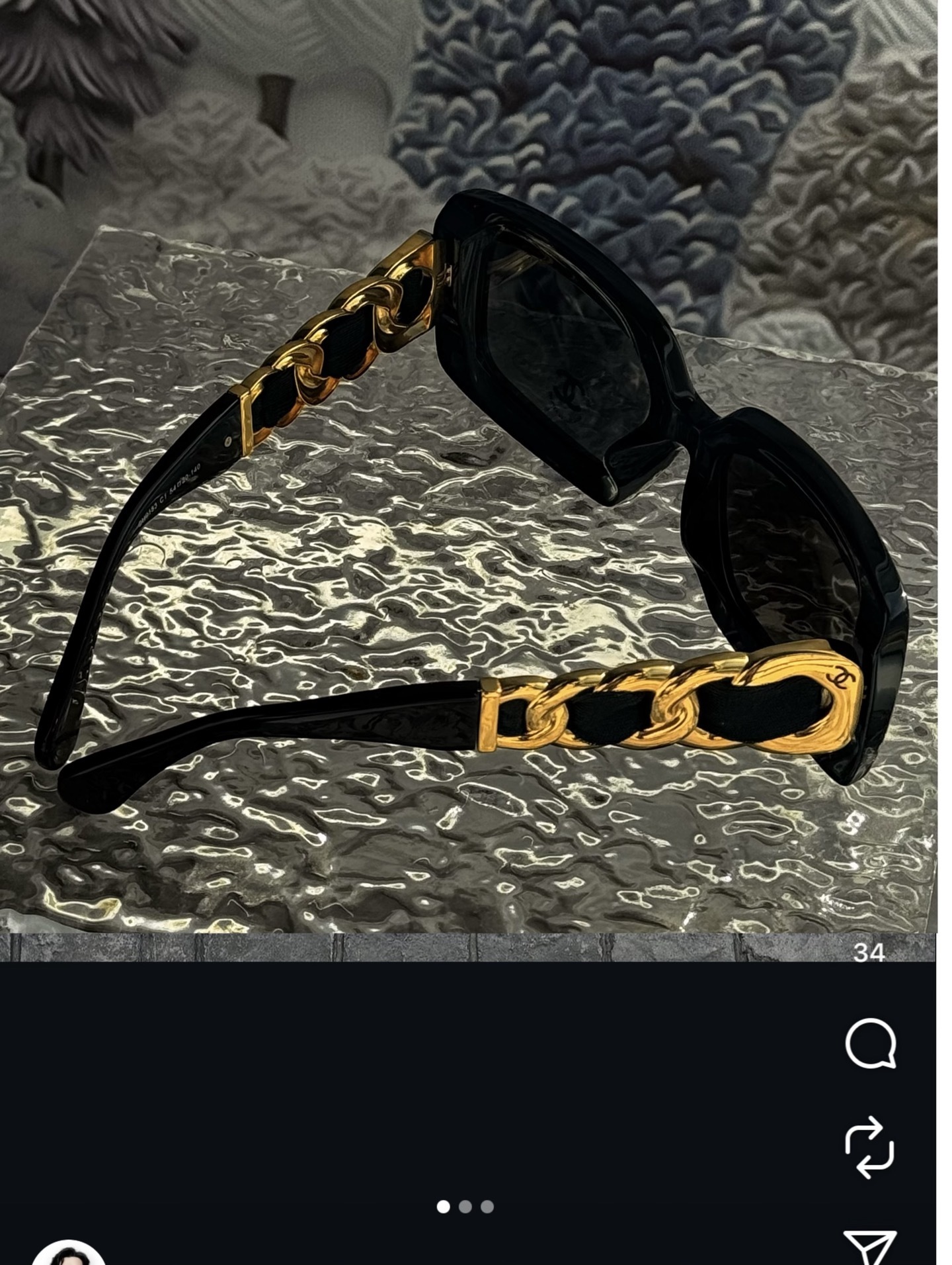 Luxury Black Rectangular Sunglasses with Iconic Gold Chain Links