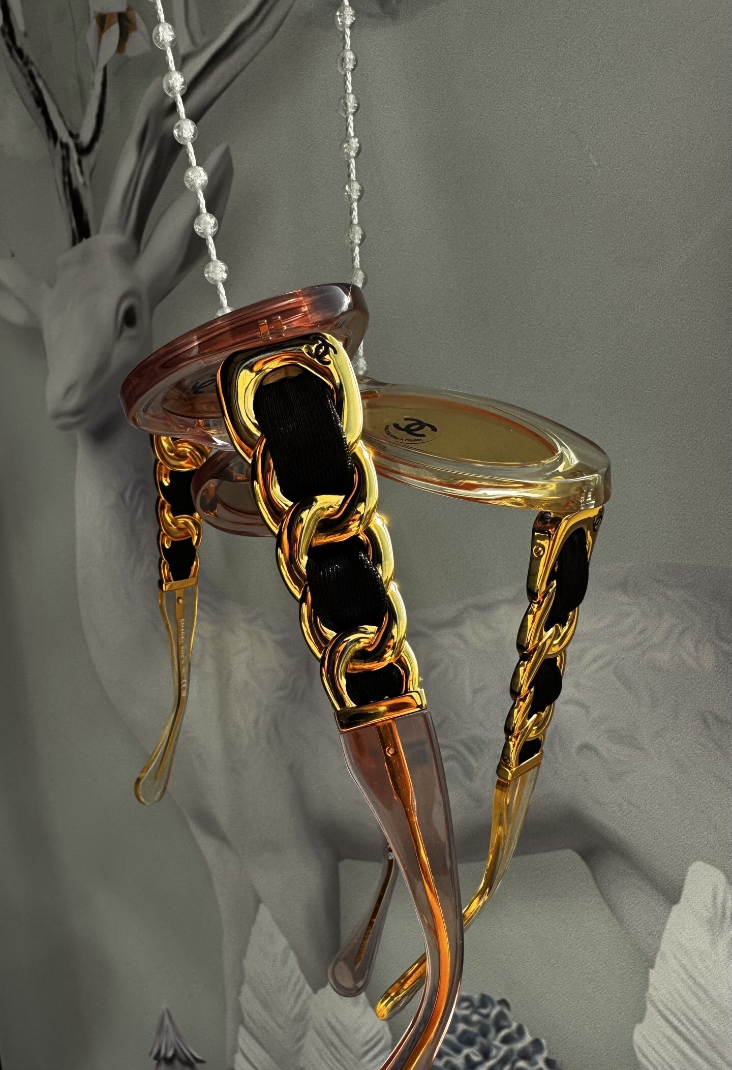 Chanel Luxury Oval Sunglasses – Black with Gold Chain Detail