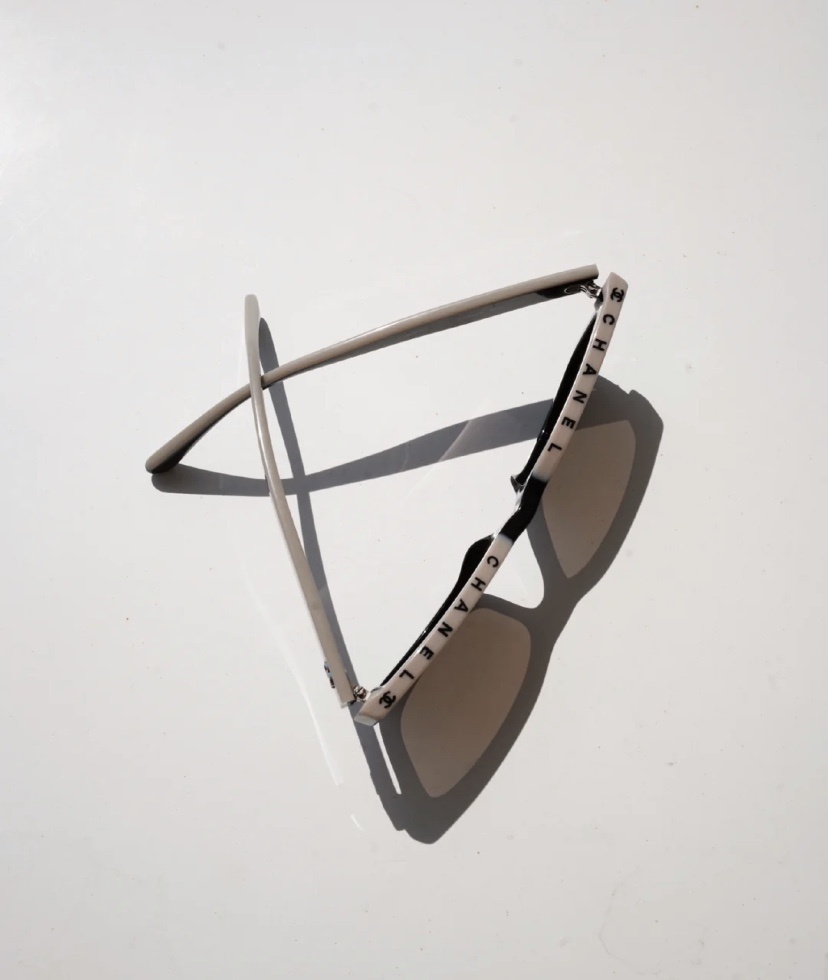 Chanel Luxury Black and White Rectangular Sunglasses with CC Logo