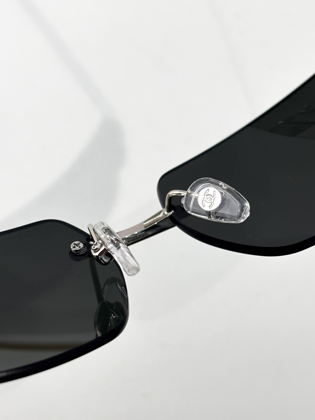 Chanel Rimless Rectangular Silver Sunglasses with Rhinestone CC Logo