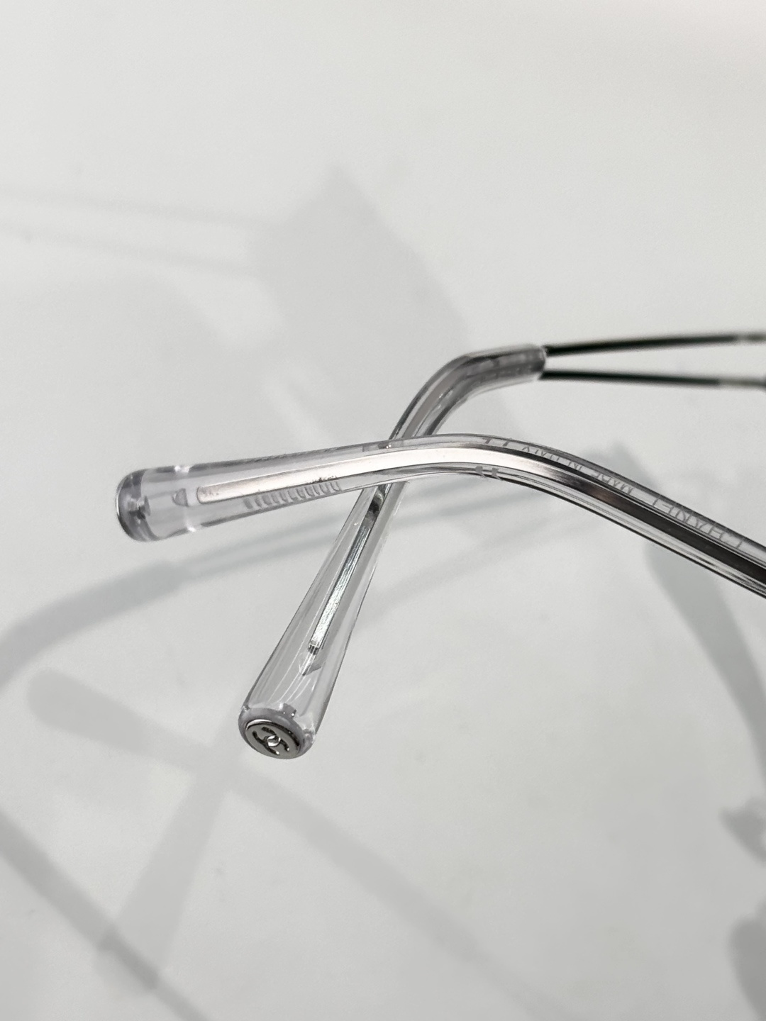 Chanel Rimless Rectangular Silver Sunglasses with Rhinestone CC Logo