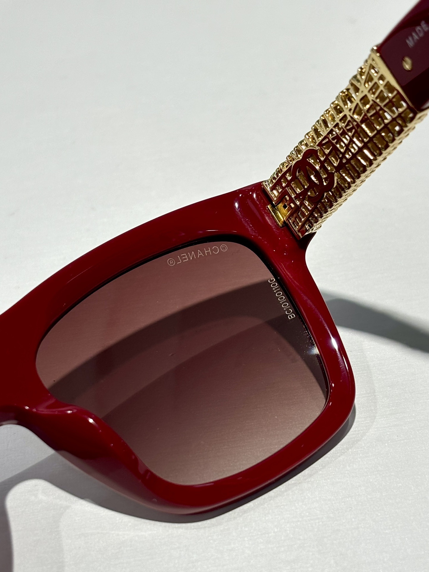 Chanel Square Sunglasses in Burgundy Acetate with Gold Metal