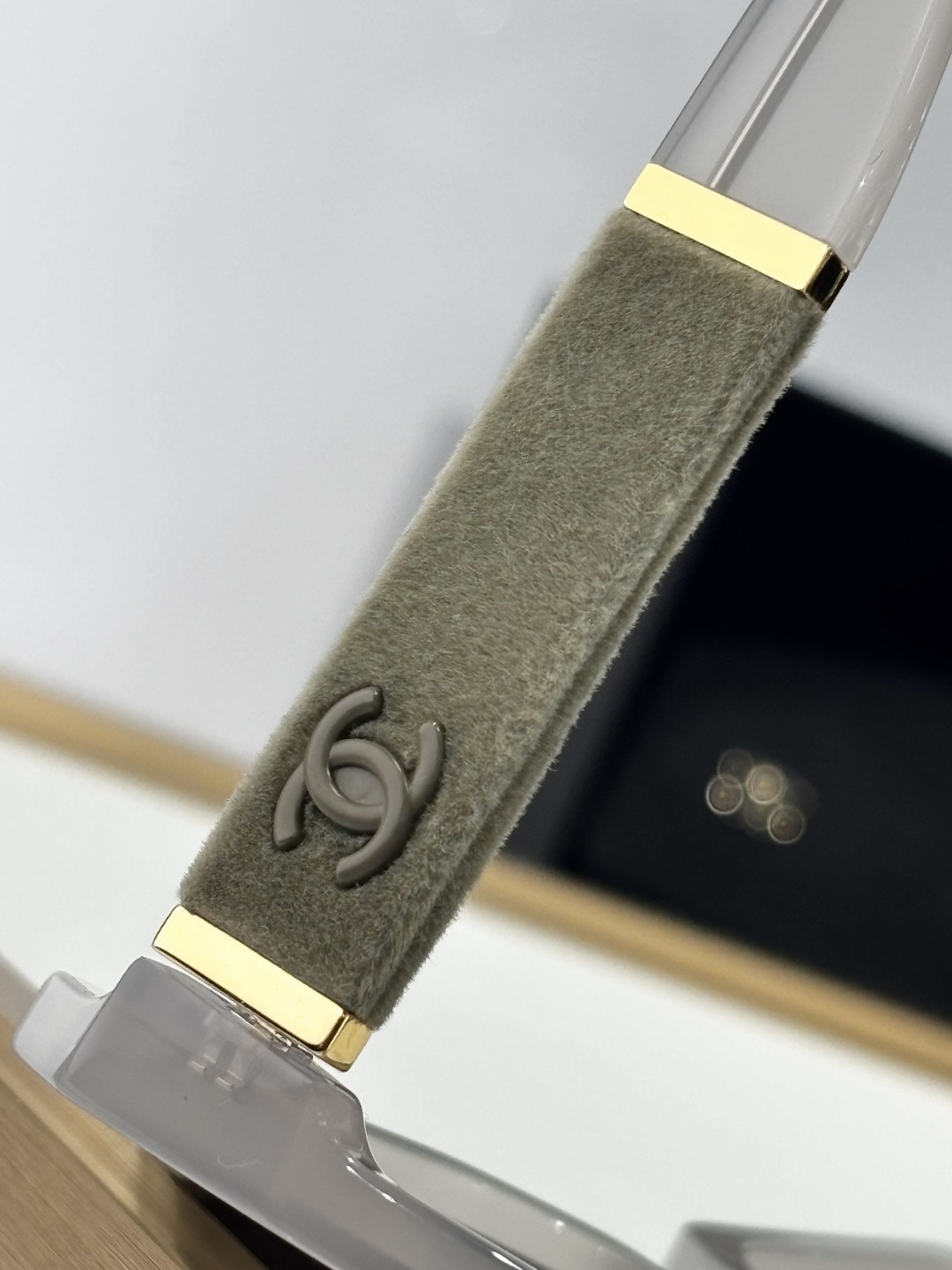 Chanel Luxury Translucent Grey Sunglasses with Velvet Temple Detail