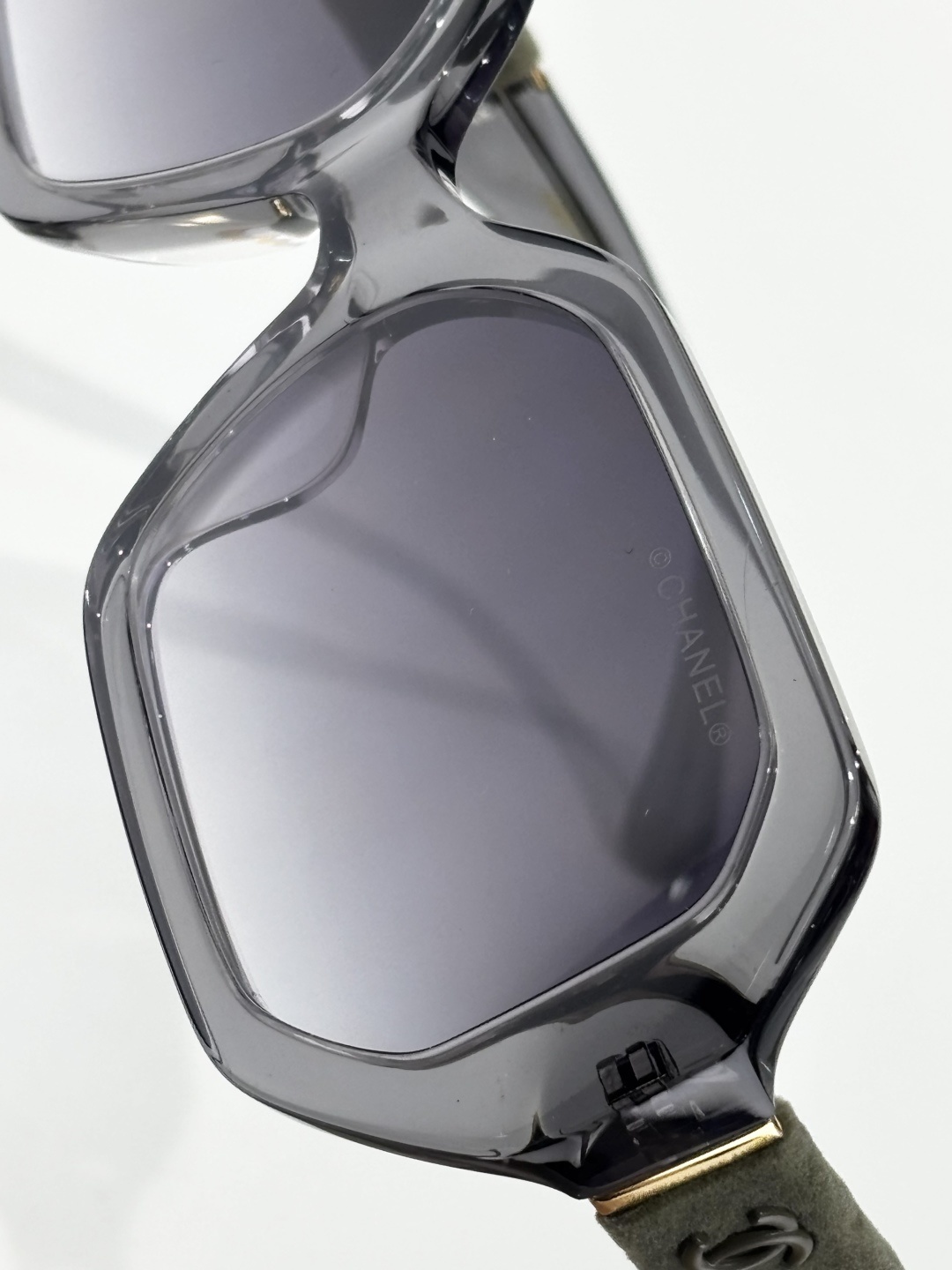 Chanel Oversized Square Sunglasses – Grey Gradient & Green Temples