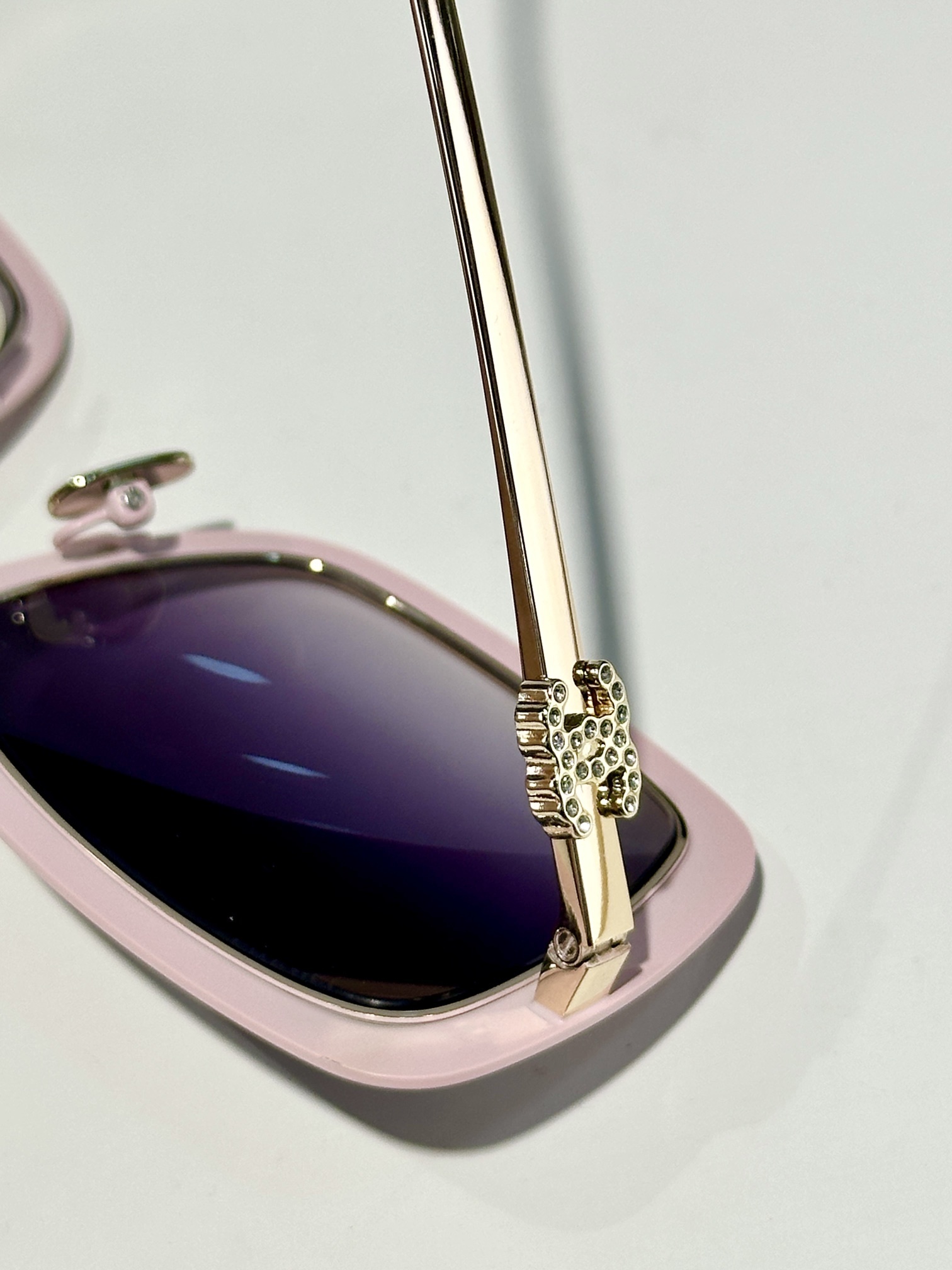 Chanel Light Pink Rectangular Sunglasses with Gold CC Logo