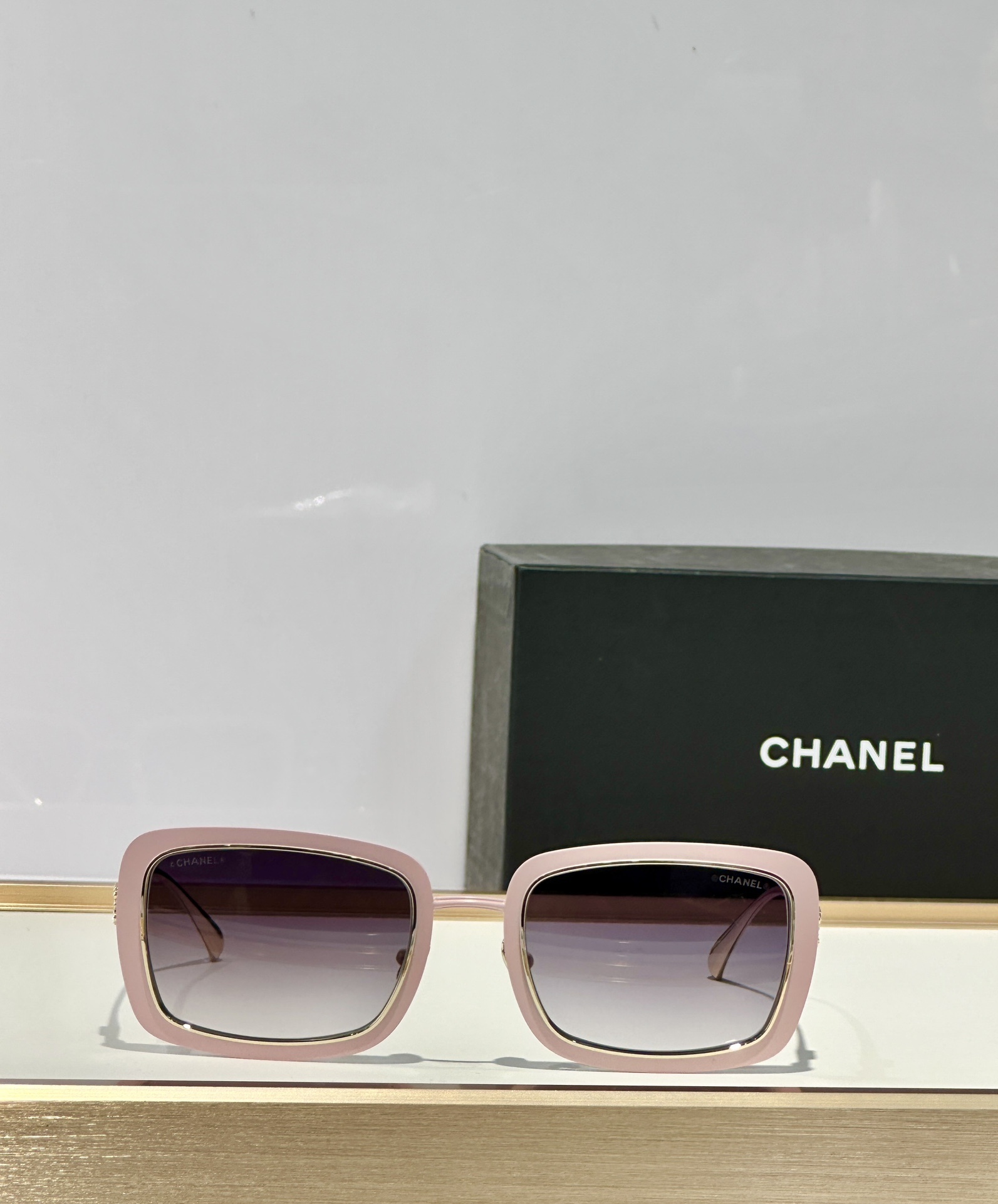 Chanel Women’s Oversized Pink & Gold Square Gradient Sunglasses