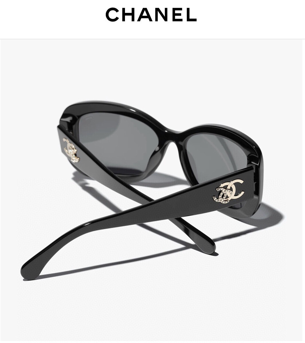 Chanel Butterfly Polarized Sunglasses – Black with Crystal Logo