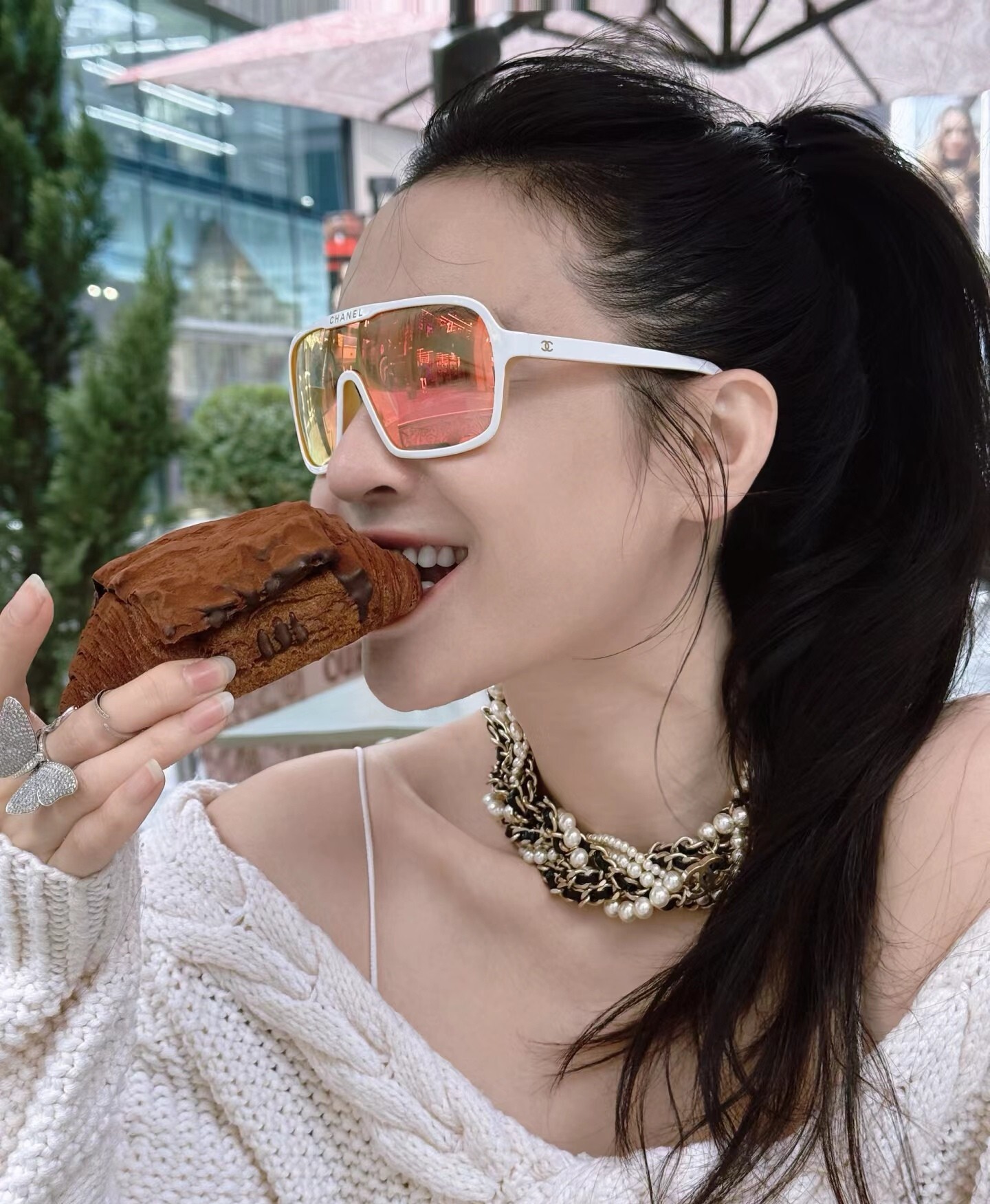 Chanel White Shield Sunglasses – Pink Mirrored Lens Luxury Eyewear