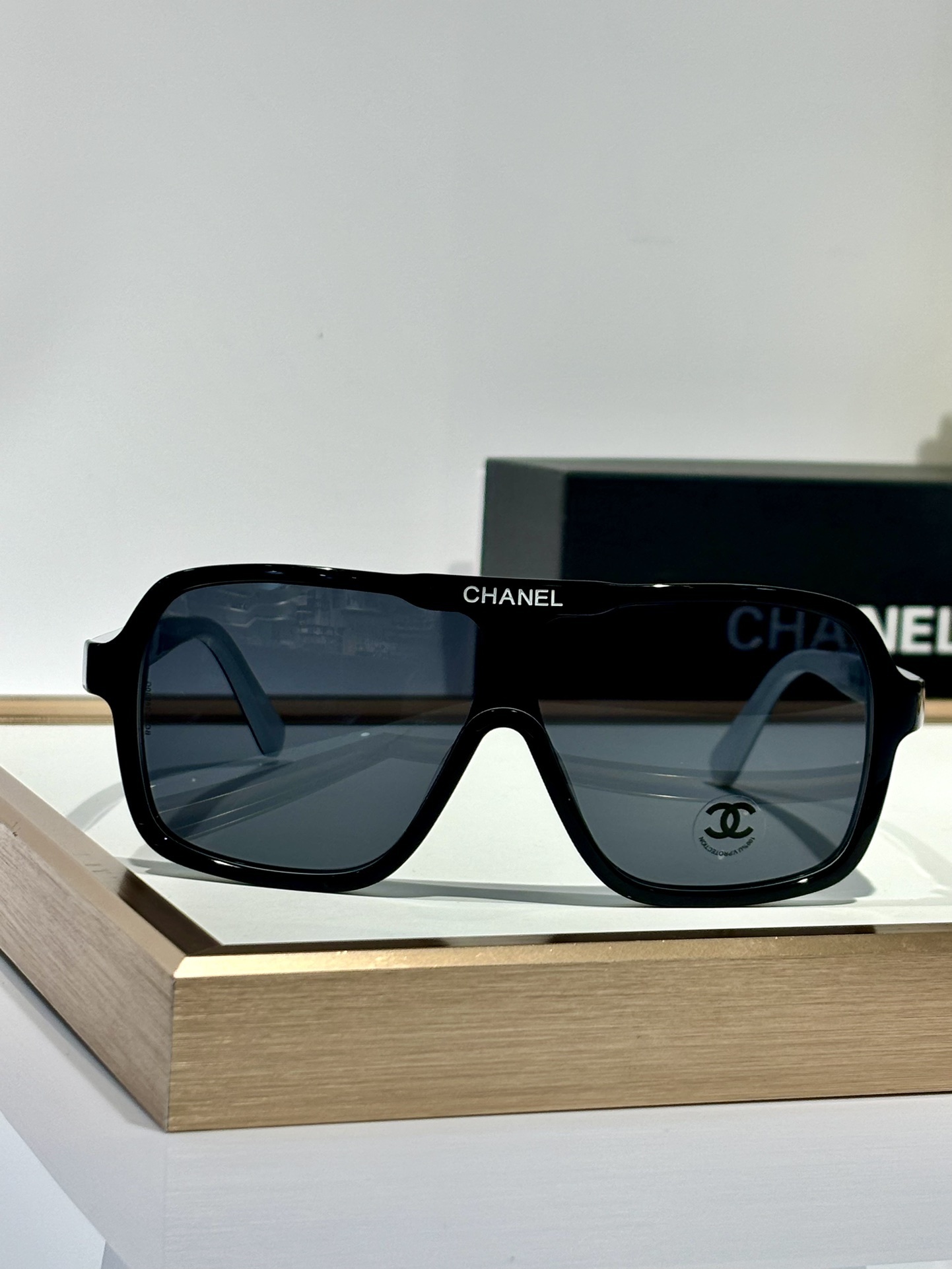 Chanel Shield Sunglasses 9158 C513/S4 Black White Grey Lenses