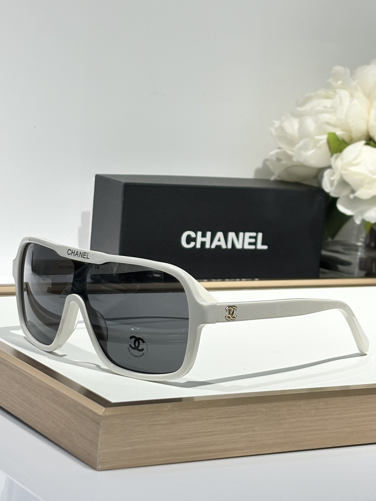 Chanel White Oversized Sunglasses – Grey Lens, Sporty