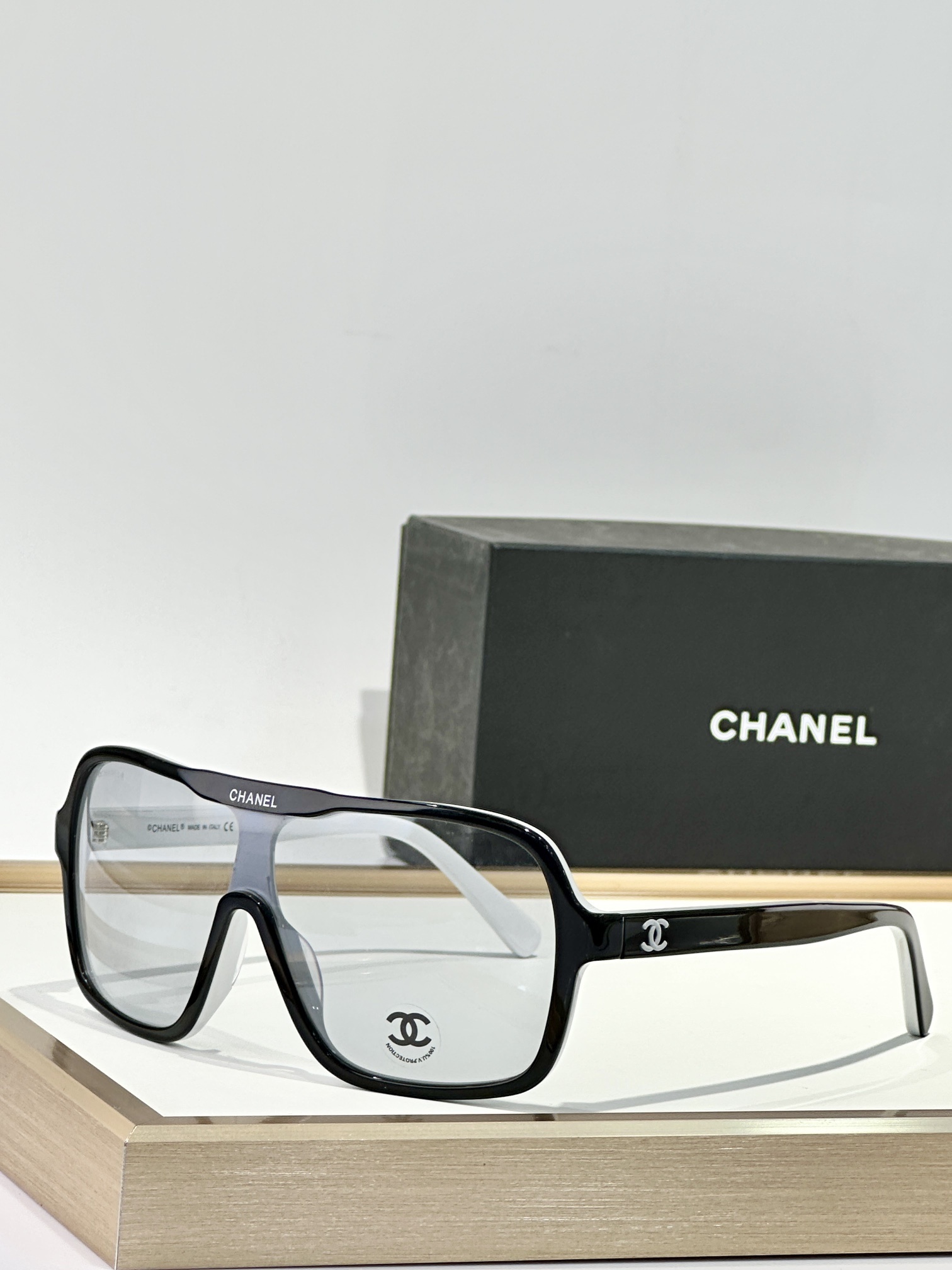 Chanel Luxury Oversized Shield Sunglasses with CC Logo Detailing