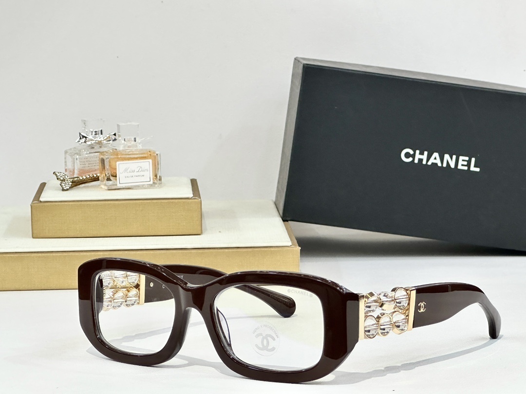 Chanel Luxury Rectangular Eyeglass Frames with Crystal Temples