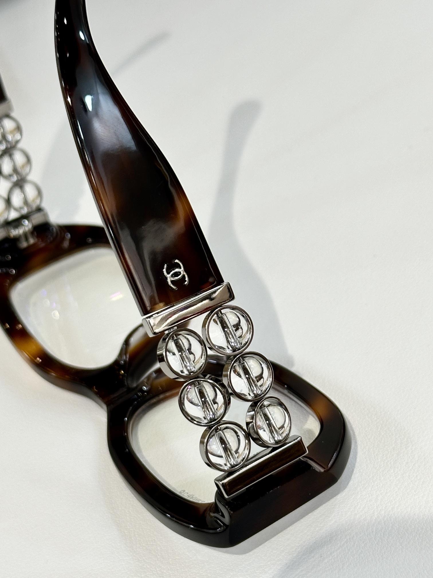 Chanel Luxury Rectangular Eyeglass Frames with Crystal Temples