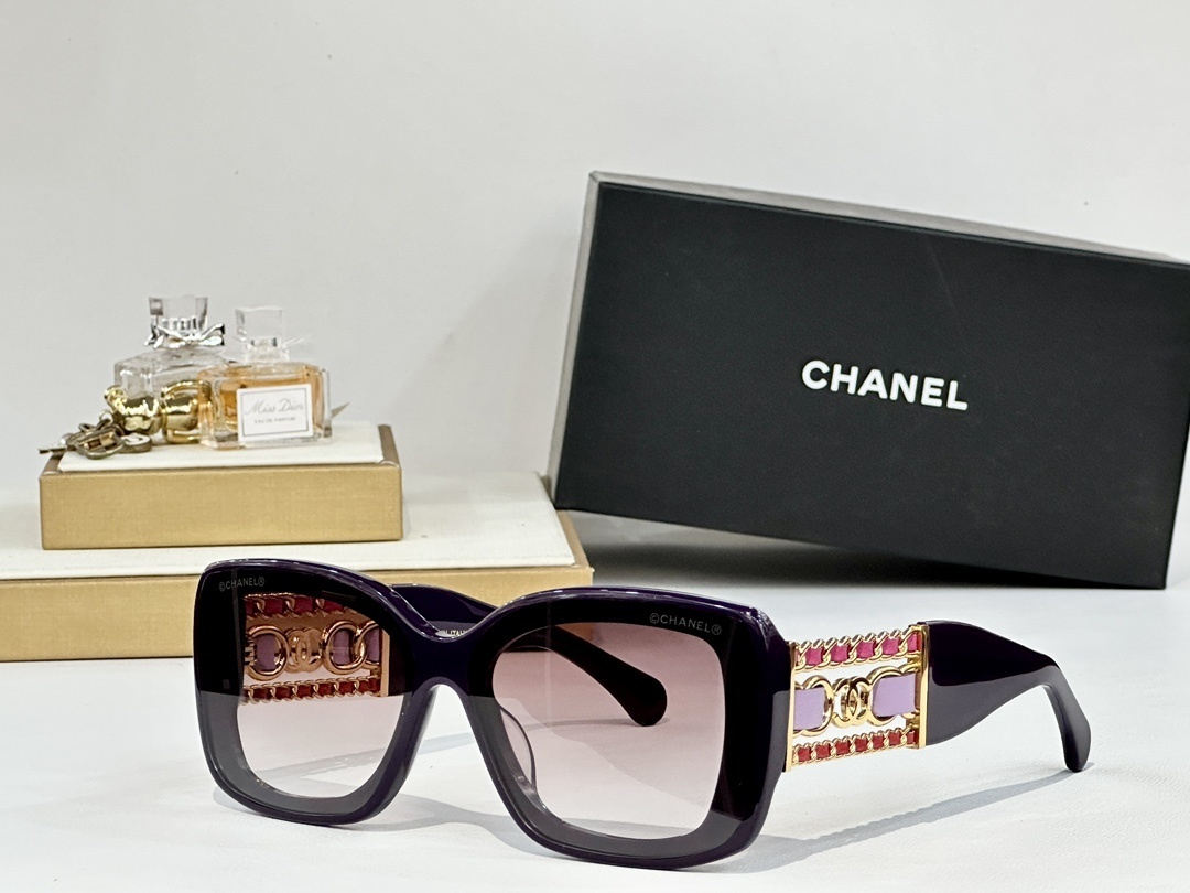 Chanel Oversized Square Sunglasses with Iconic Chain Detail
