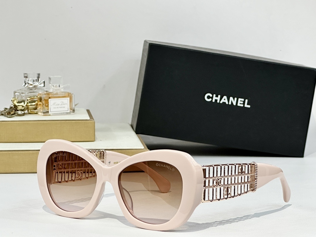 Chanel Oversized Butterfly Sunglasses with Gold Lattice Temples