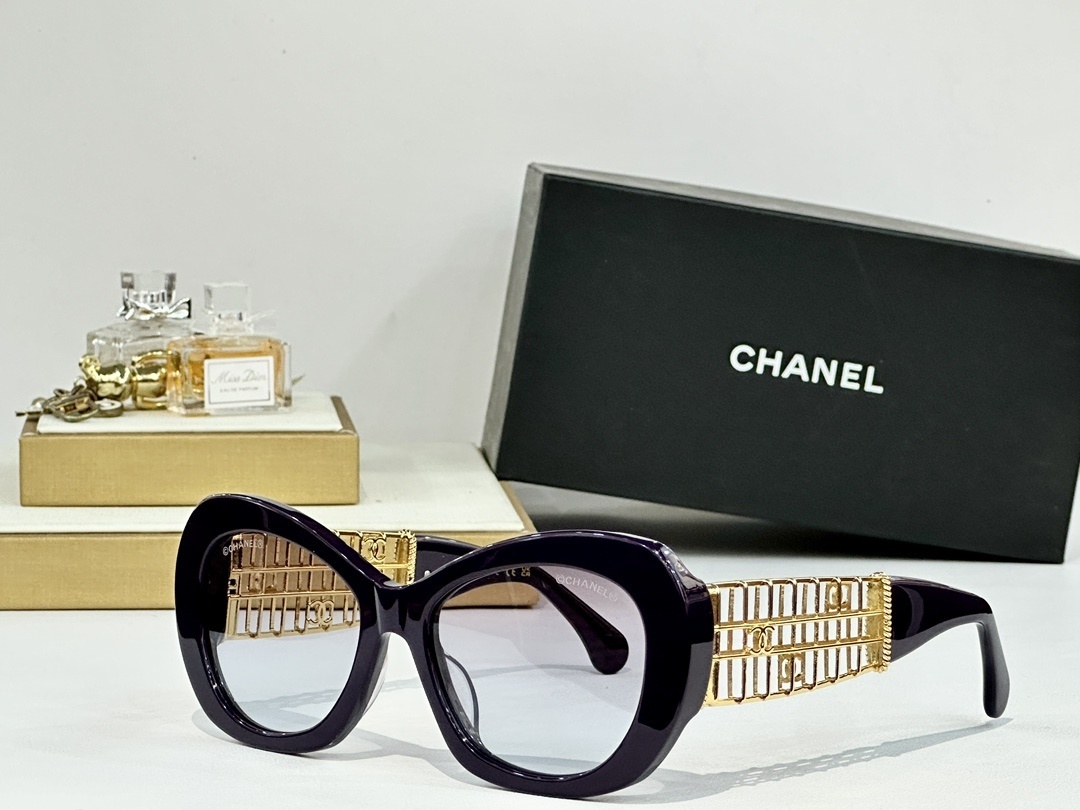 Chanel Oversized Butterfly Sunglasses with Gold Lattice Temples