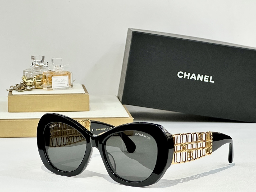 Chanel Oversized Butterfly Sunglasses with Gold Lattice Temples