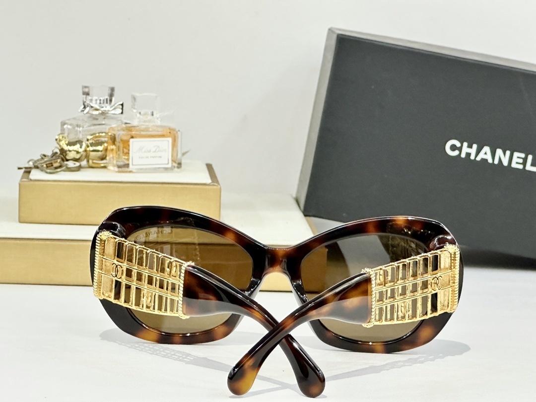 Chanel Oversized Butterfly Sunglasses with Gold Lattice Temples